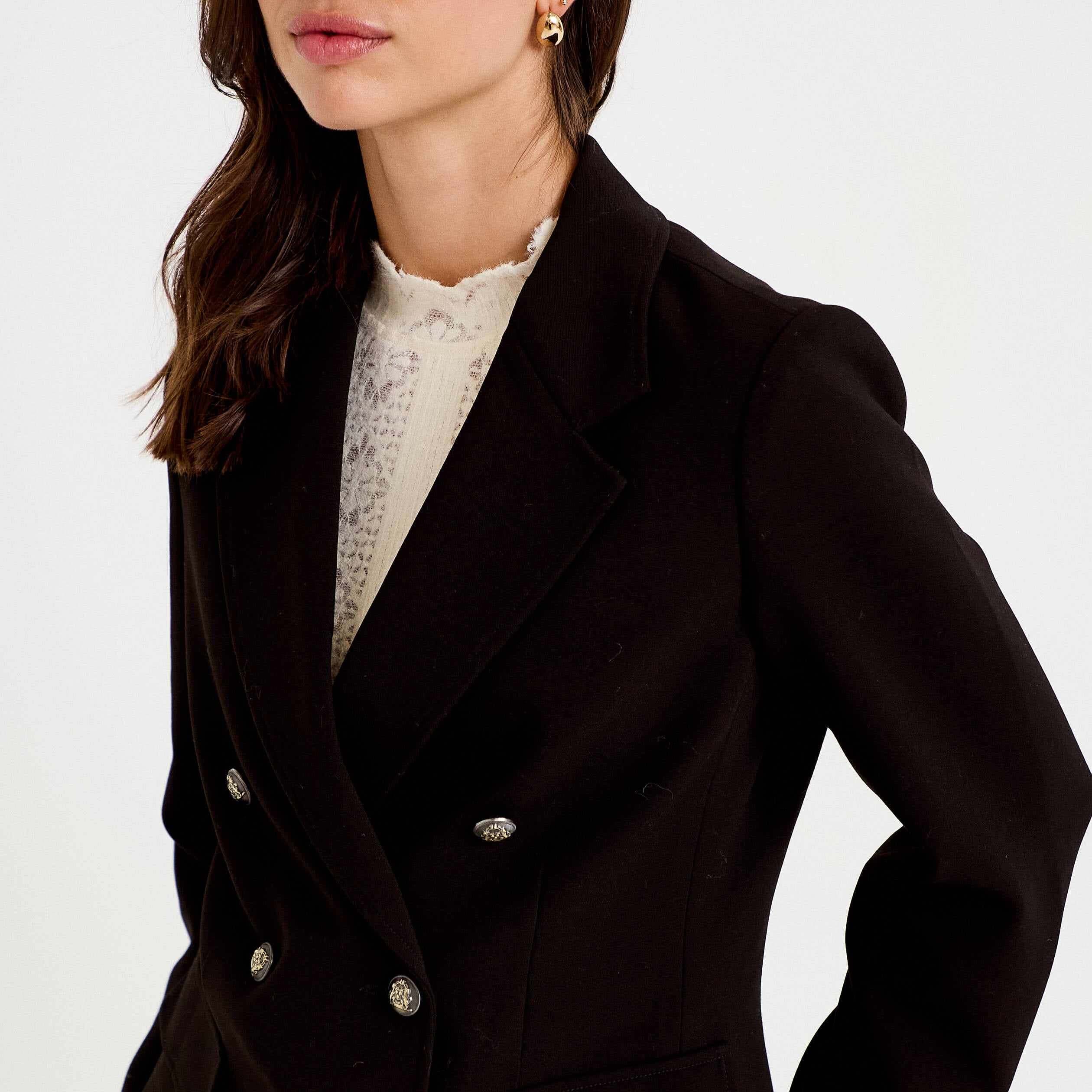 Veste droite sans manches col tailleur noir femme