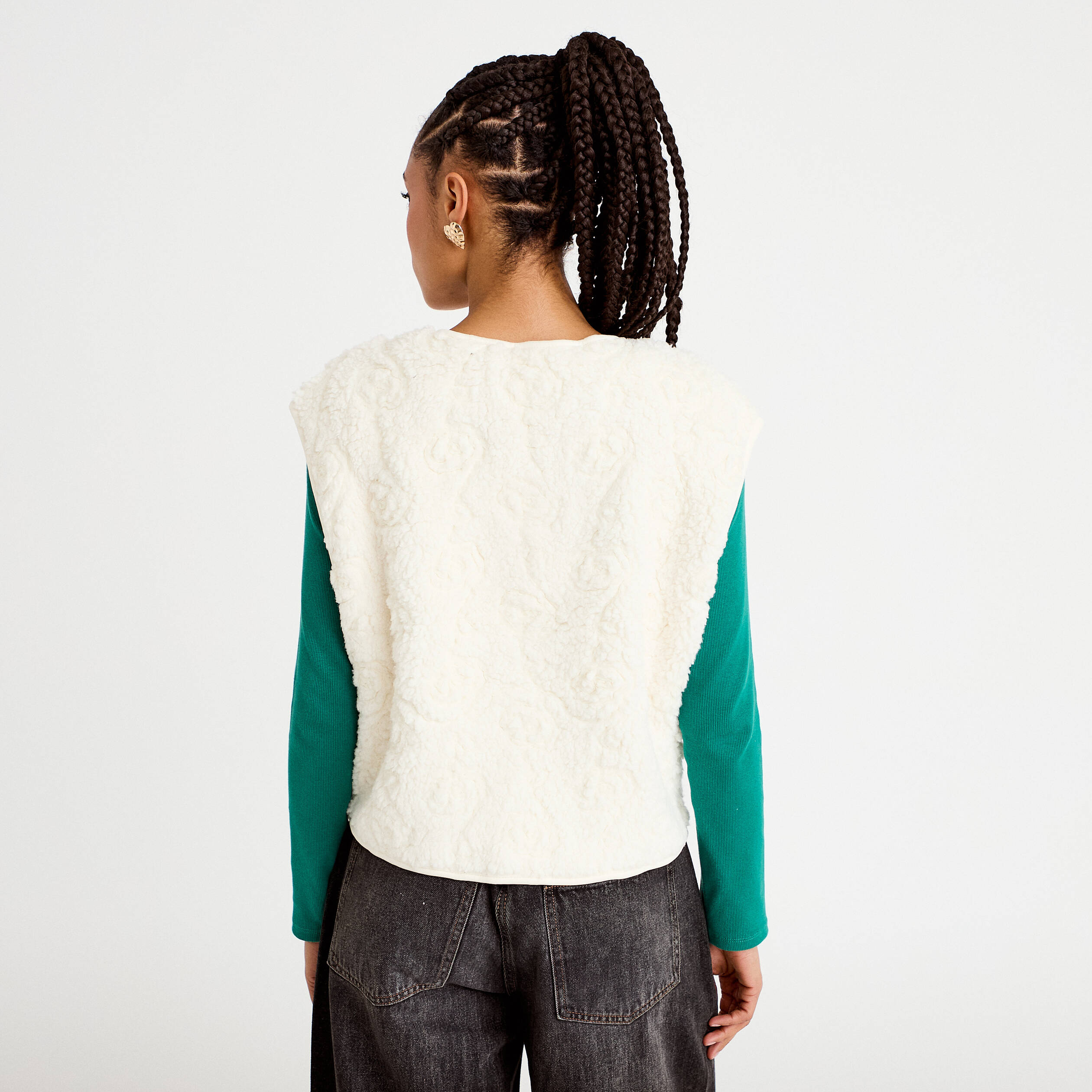 Gilet sans manches effet polaire ecru femme