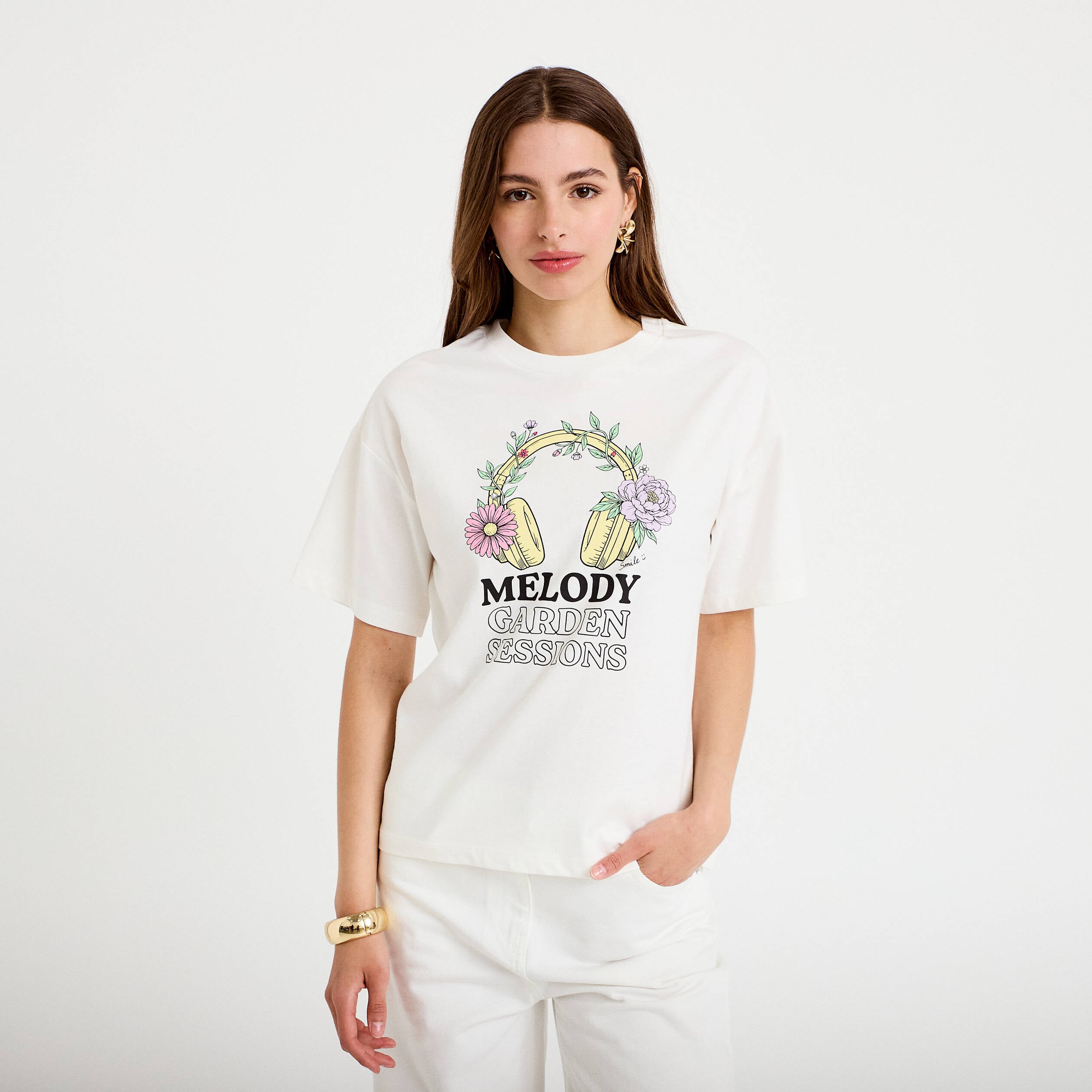 T-shirt oversize manches courtes blanc femme