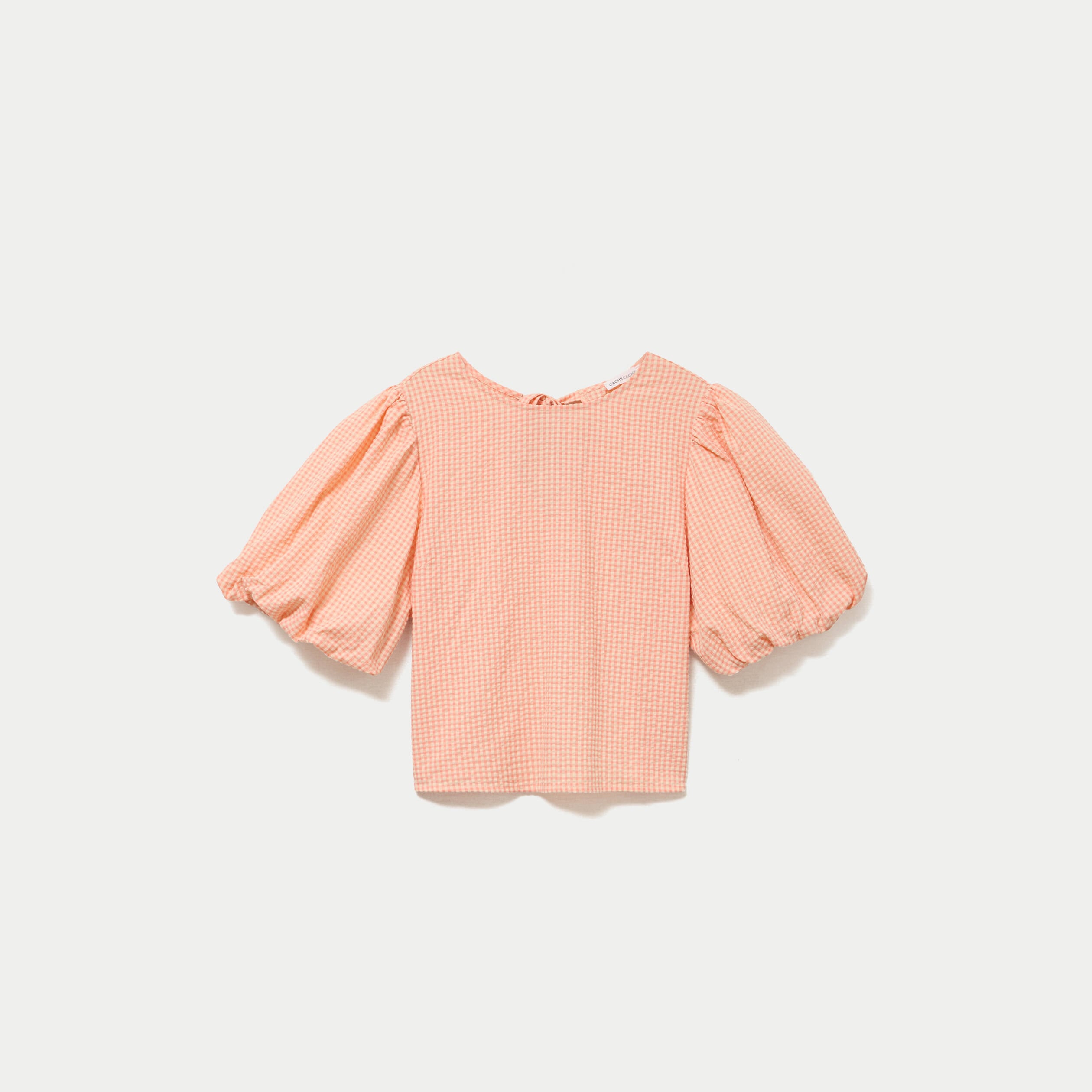 Blouse effet boule manches courtes orange femme