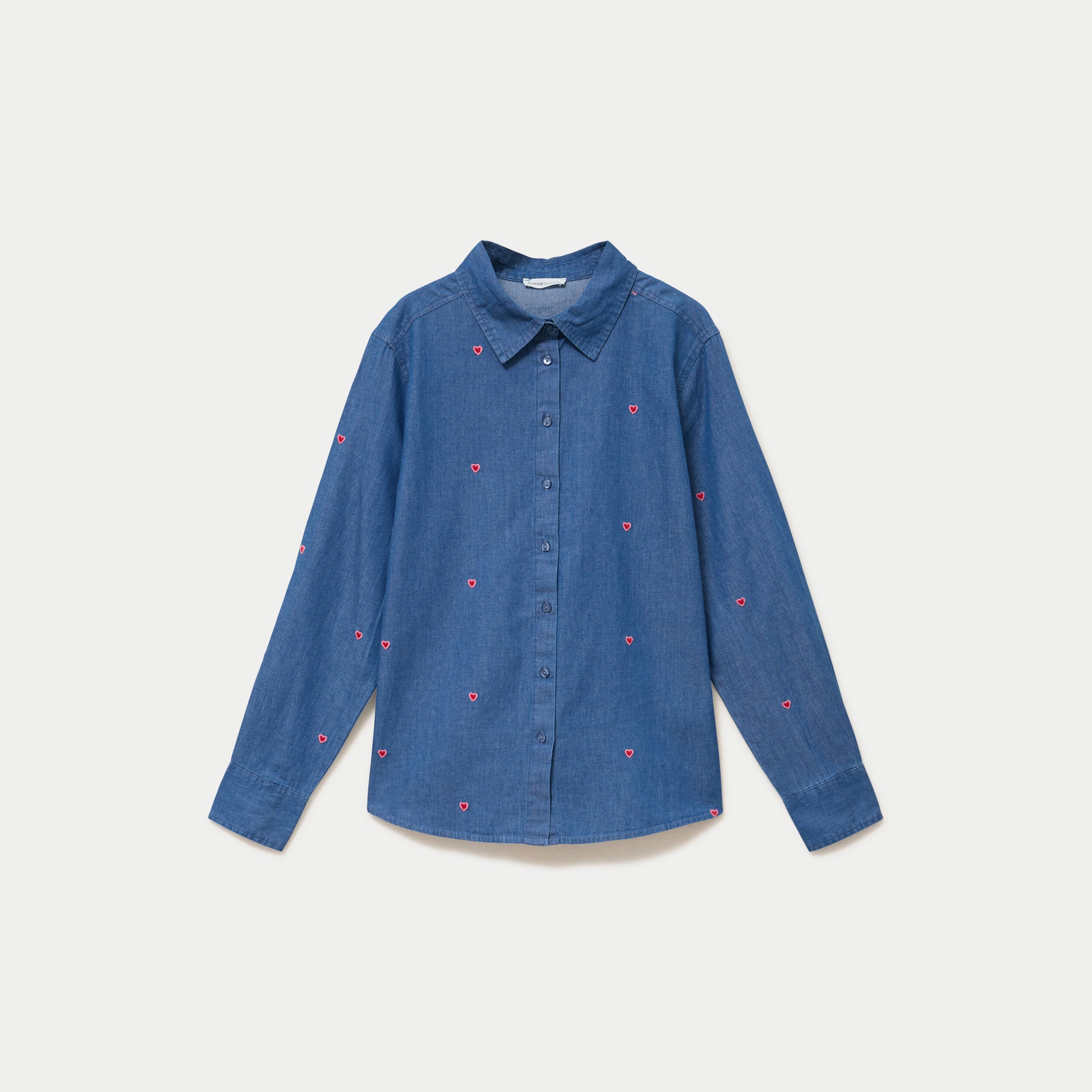 Chemise droite en jean col am&eacute;ricain denim stone femme