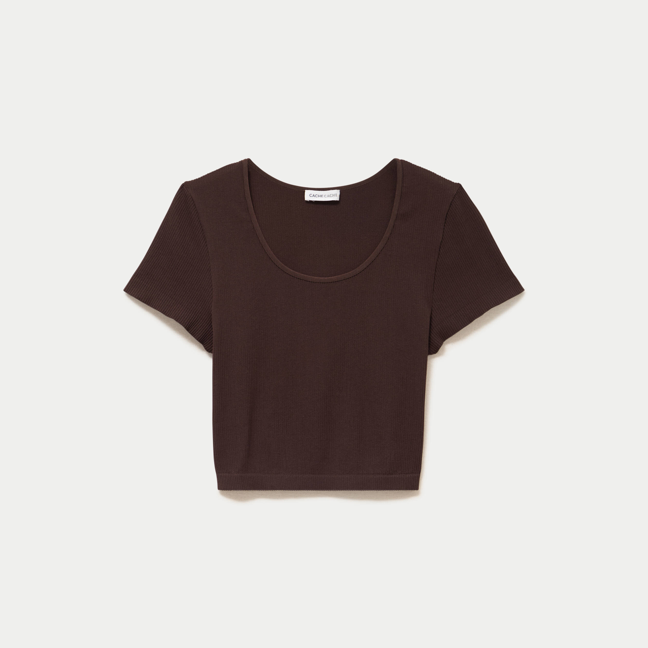 Crop top sans couture col rond marron fonc&eacute; femme