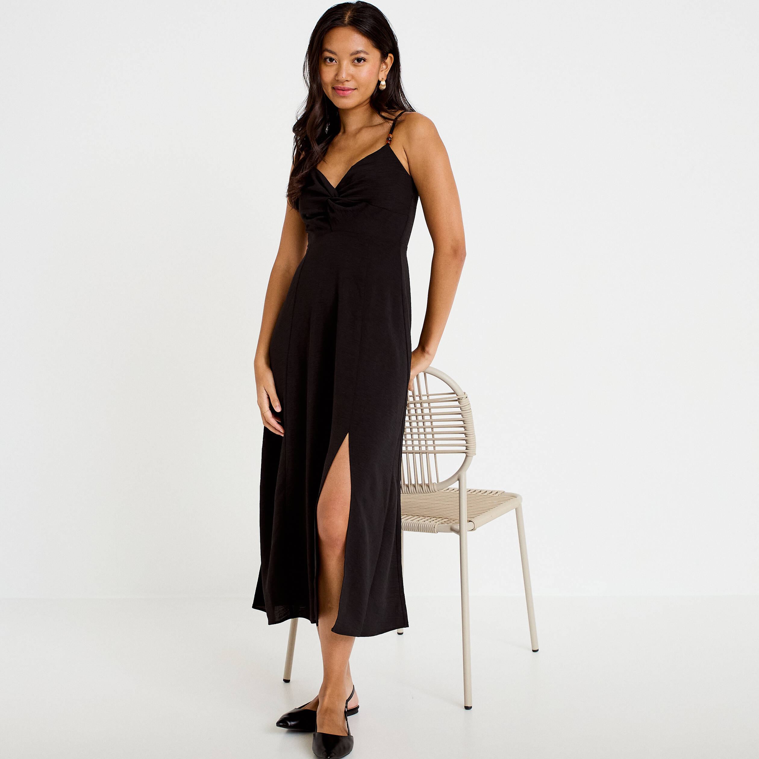Robe longue &eacute;vas&eacute;e fendue noir femme
