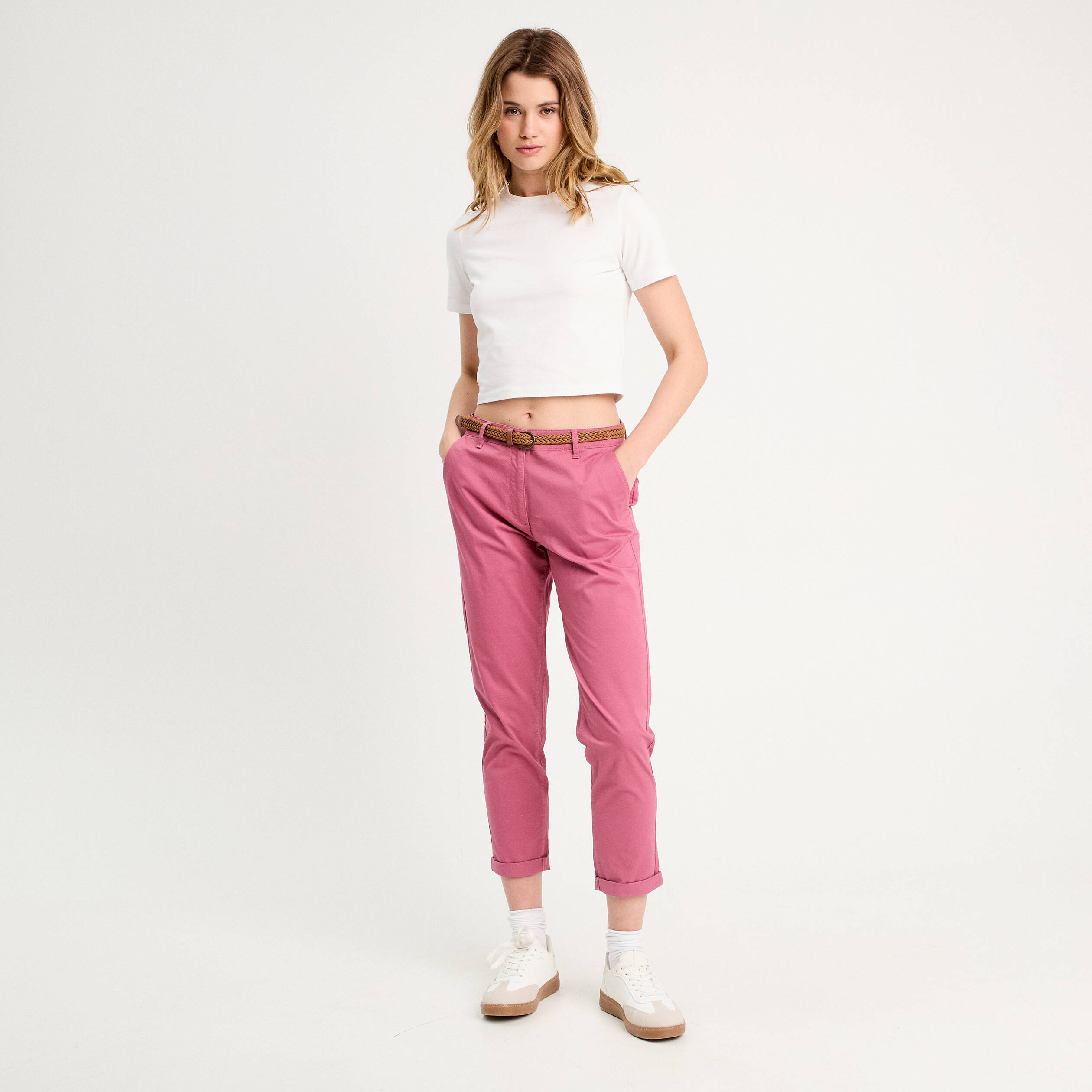 Pantalon chino 7/8&egrave;me vieux rose femme