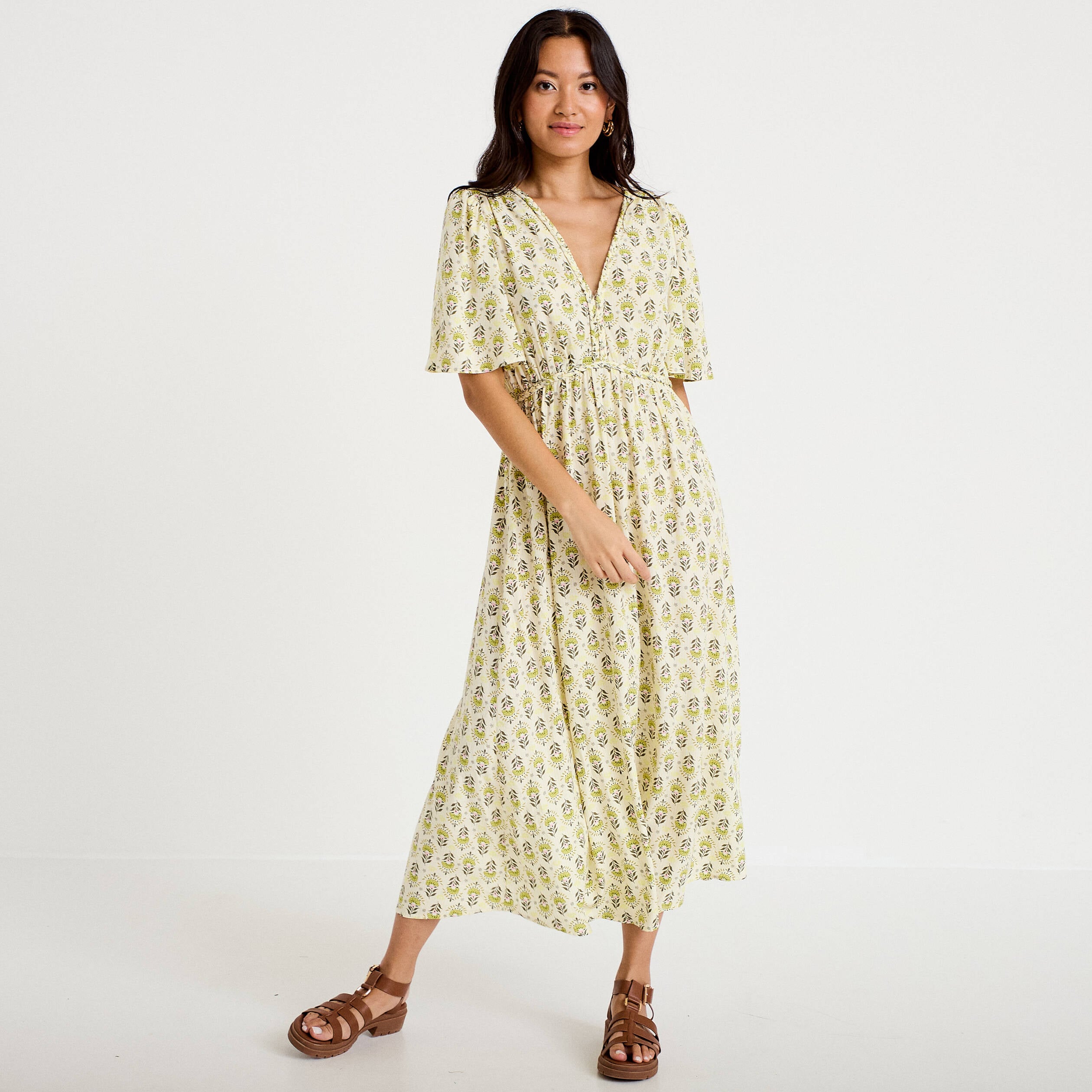 Robe longue manches courtes blanc femme
