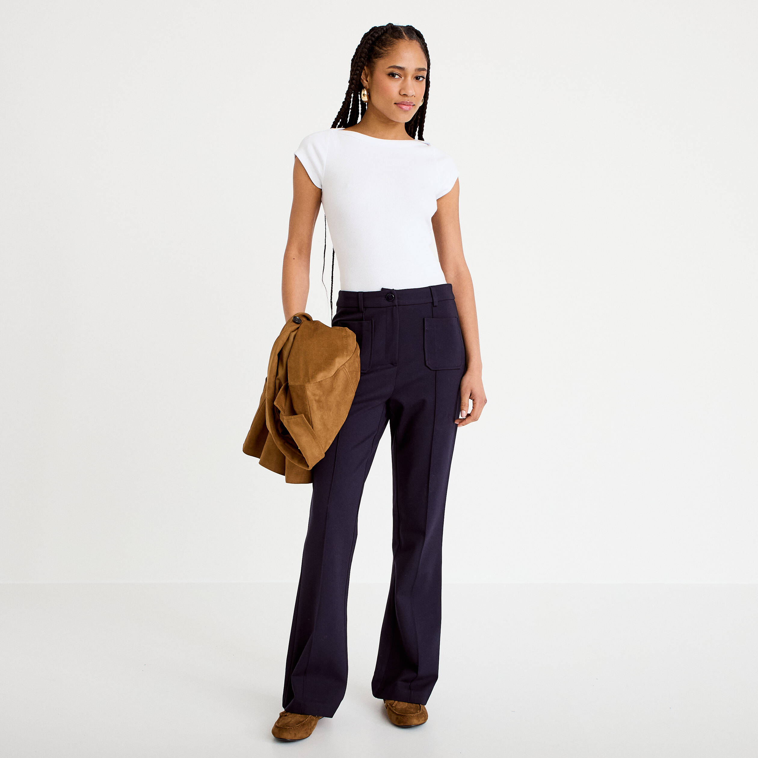 Pantalon bootcut taille standard bleu marine femme