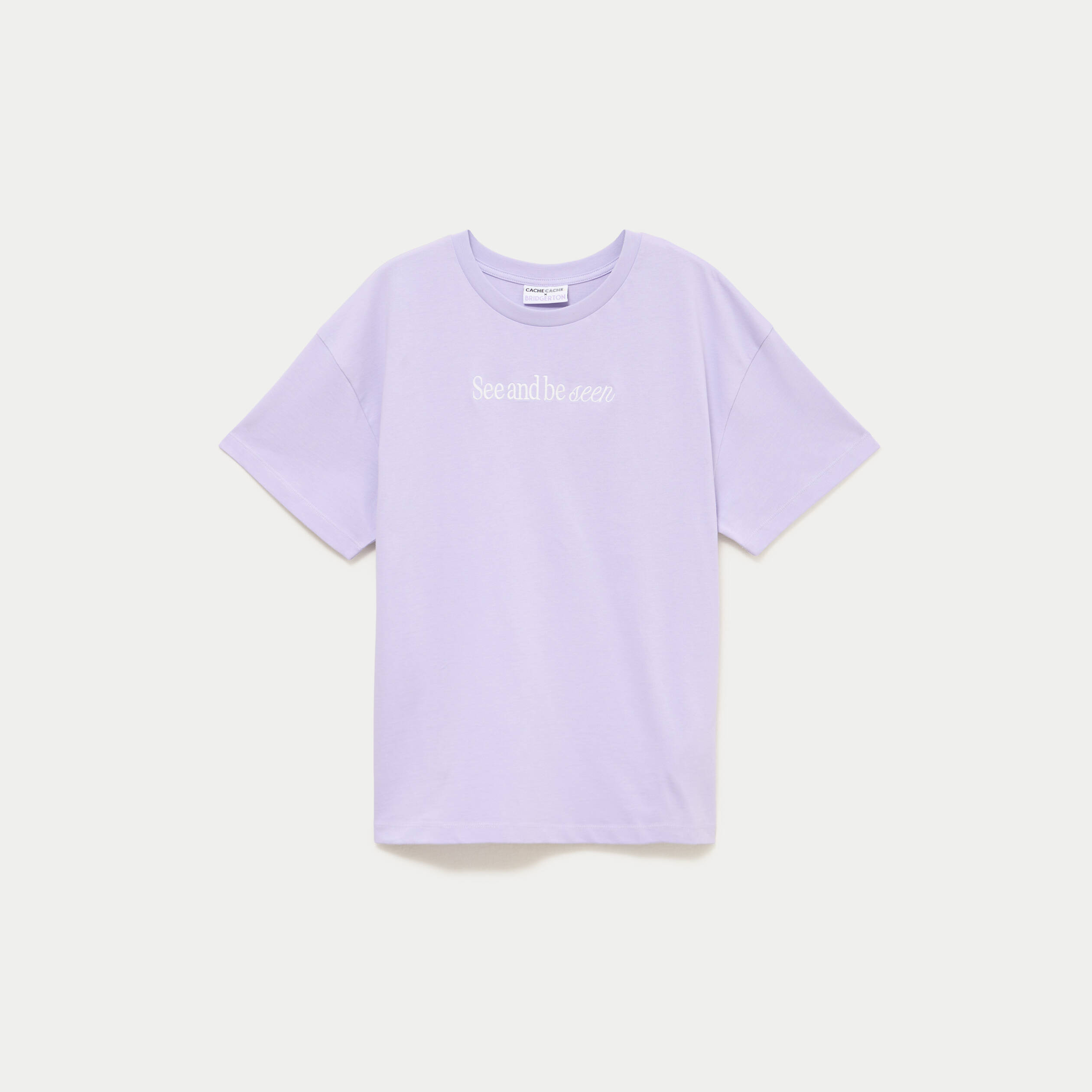 T-shirt oversize brod&eacute; Bridgerton parme femme