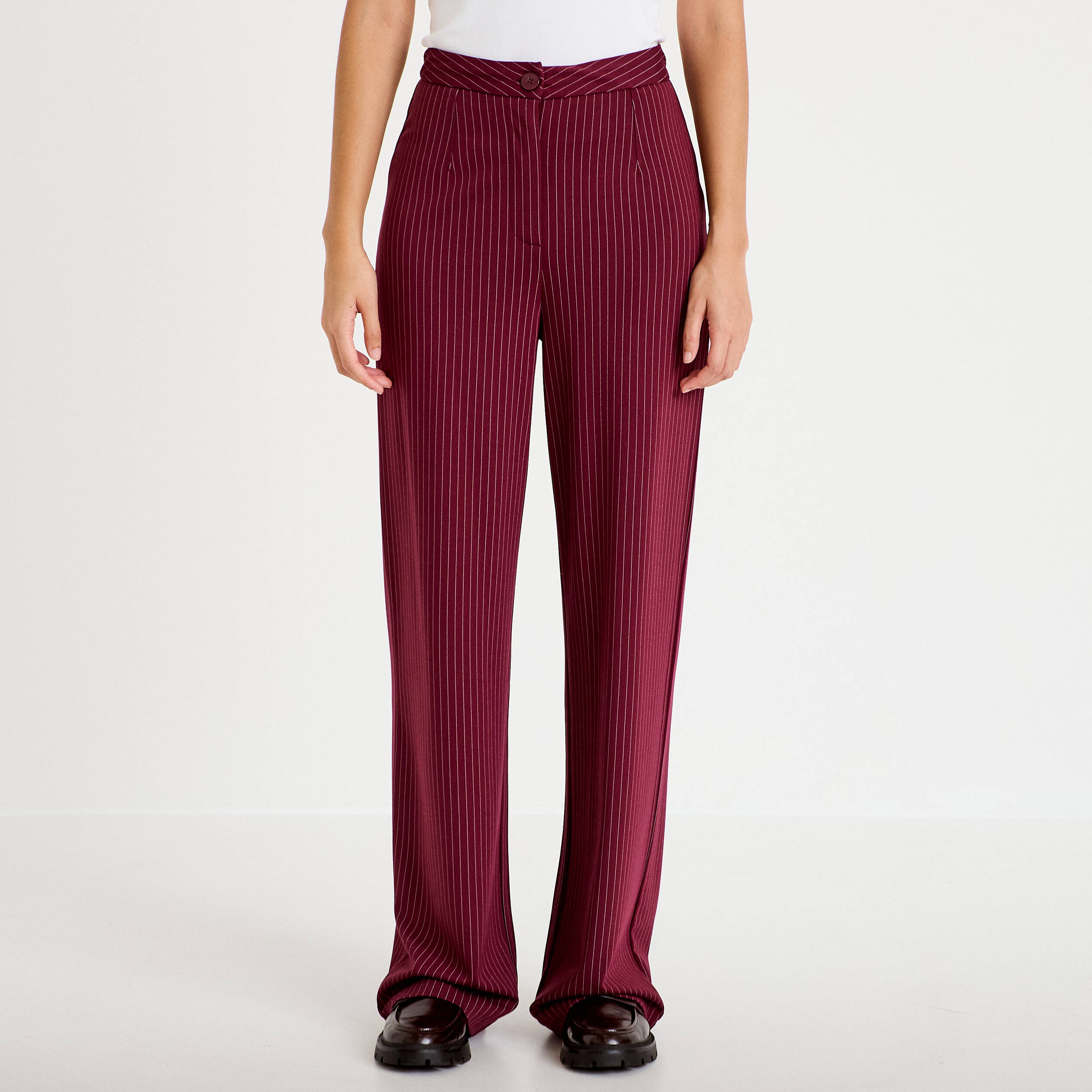 Pantalon large taille haute rouge femme