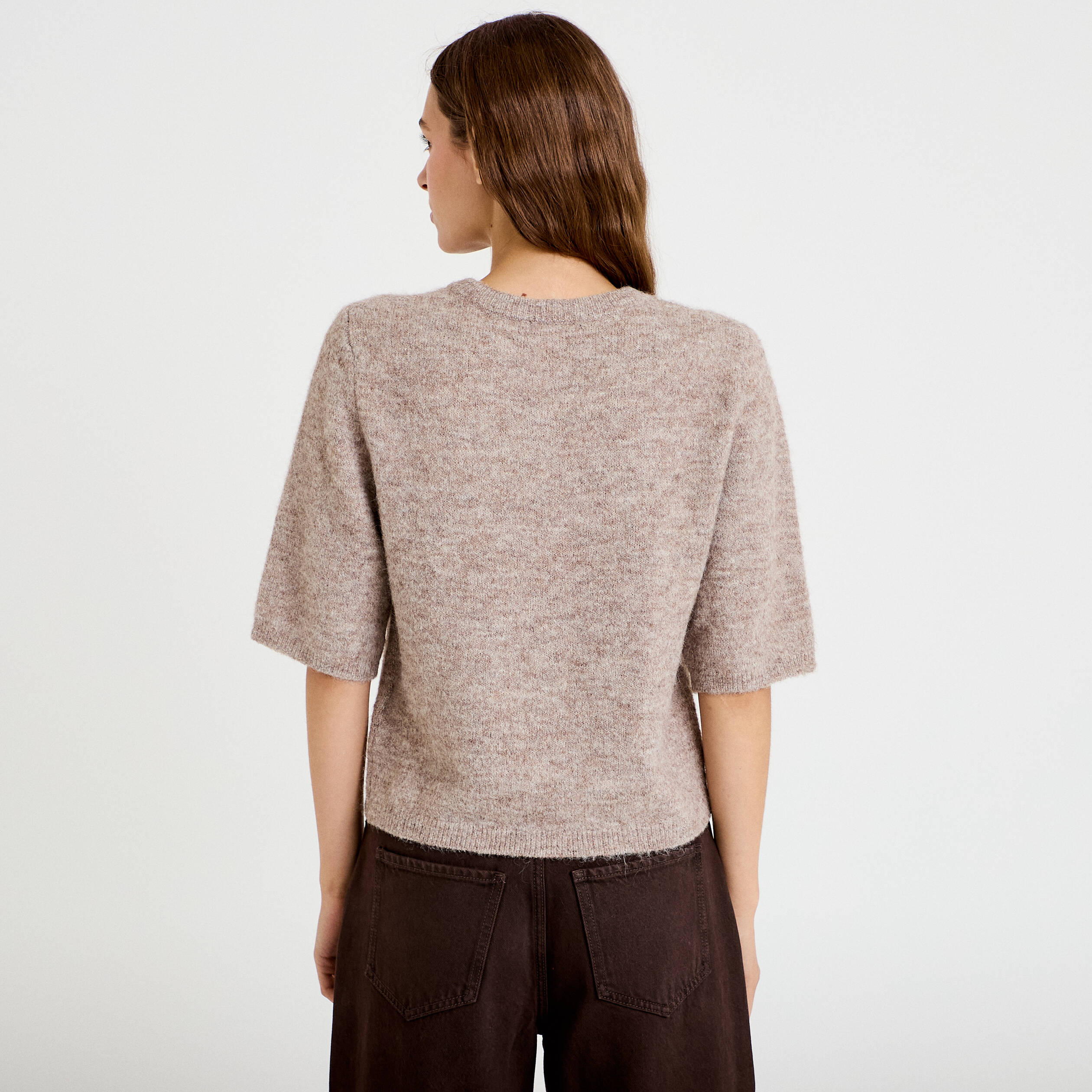 Gilet duveteux manches 3/4 taupe femme