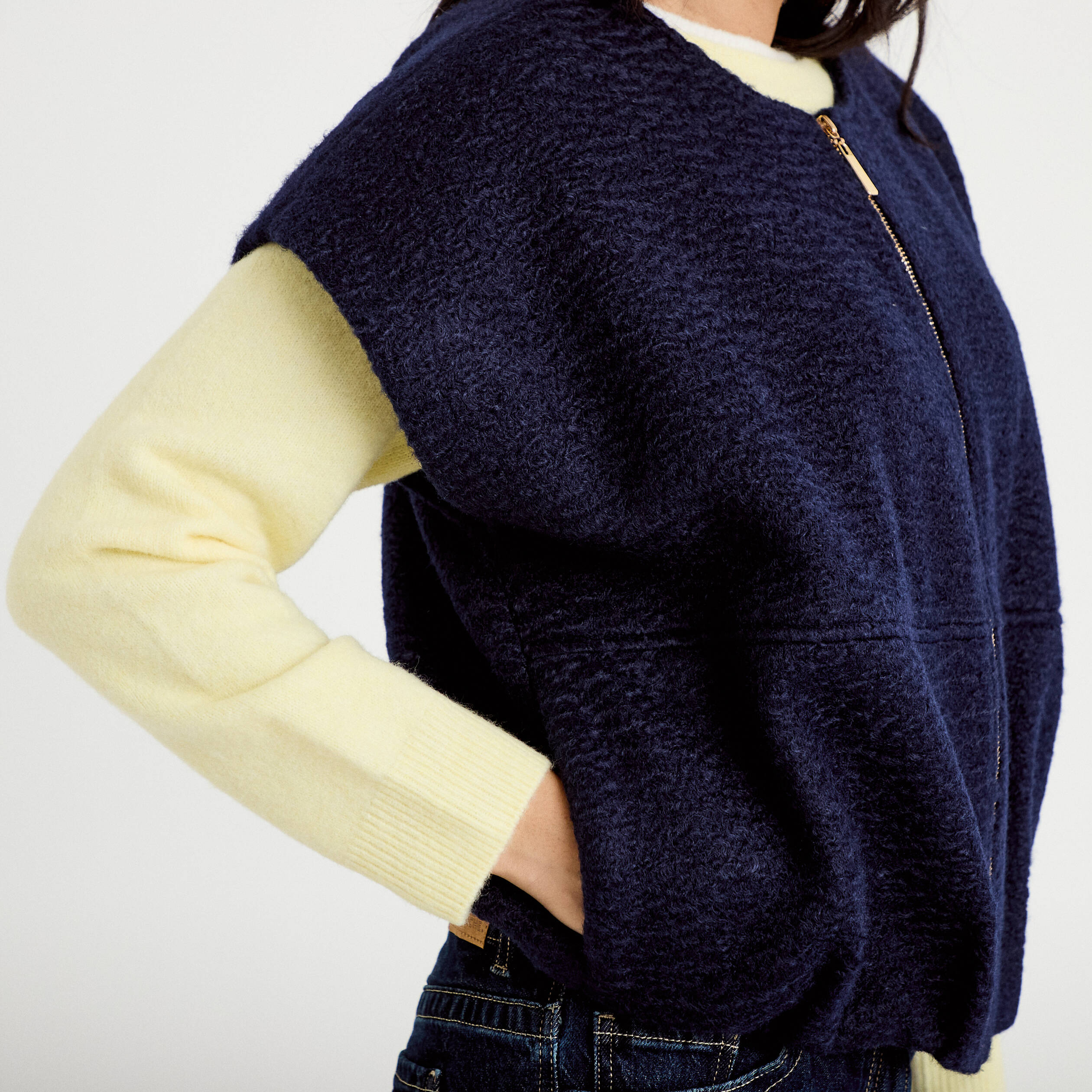 Veste oversize sans manches col rond bleu marine femme
