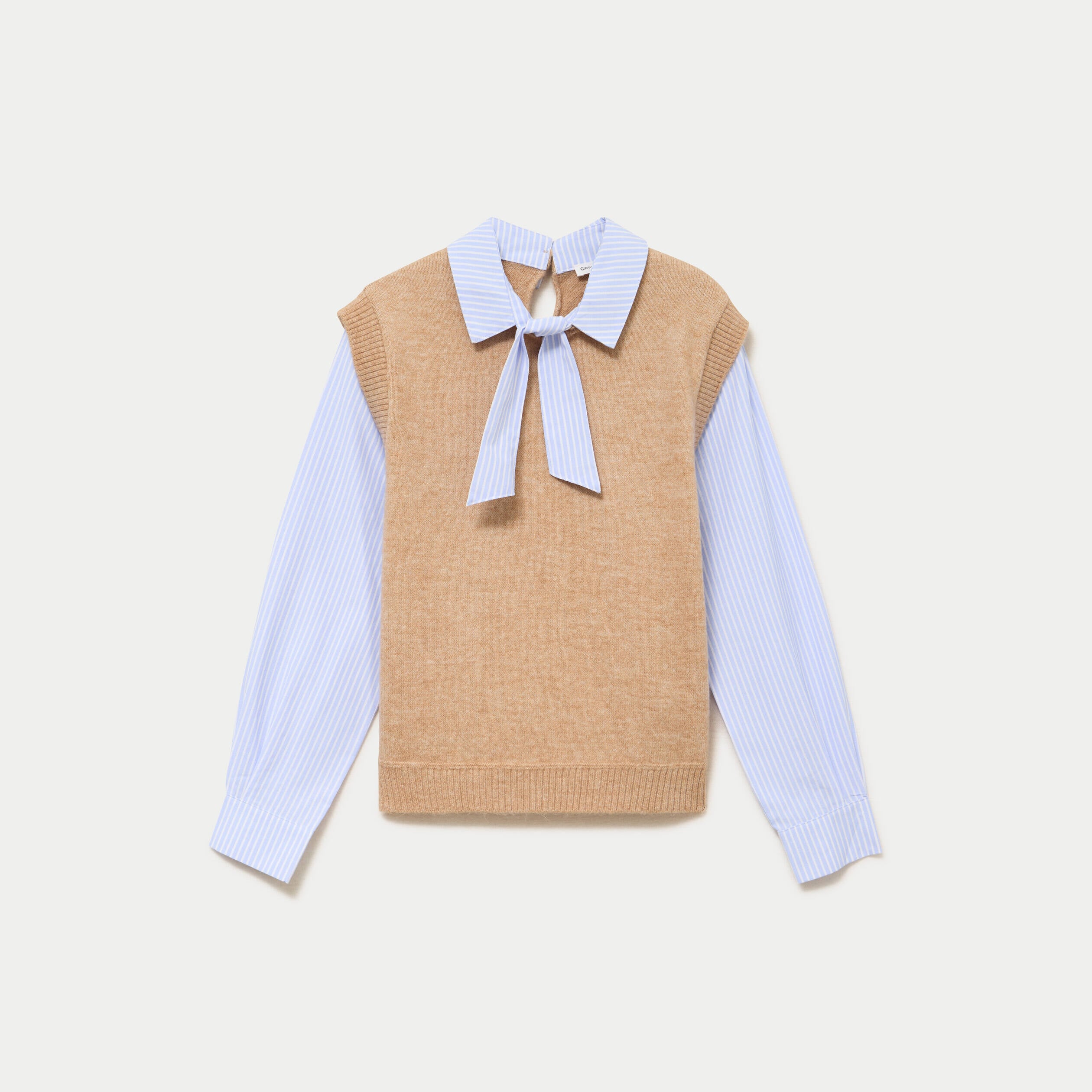 Pull fin 2-en-1 manches longues beige femme