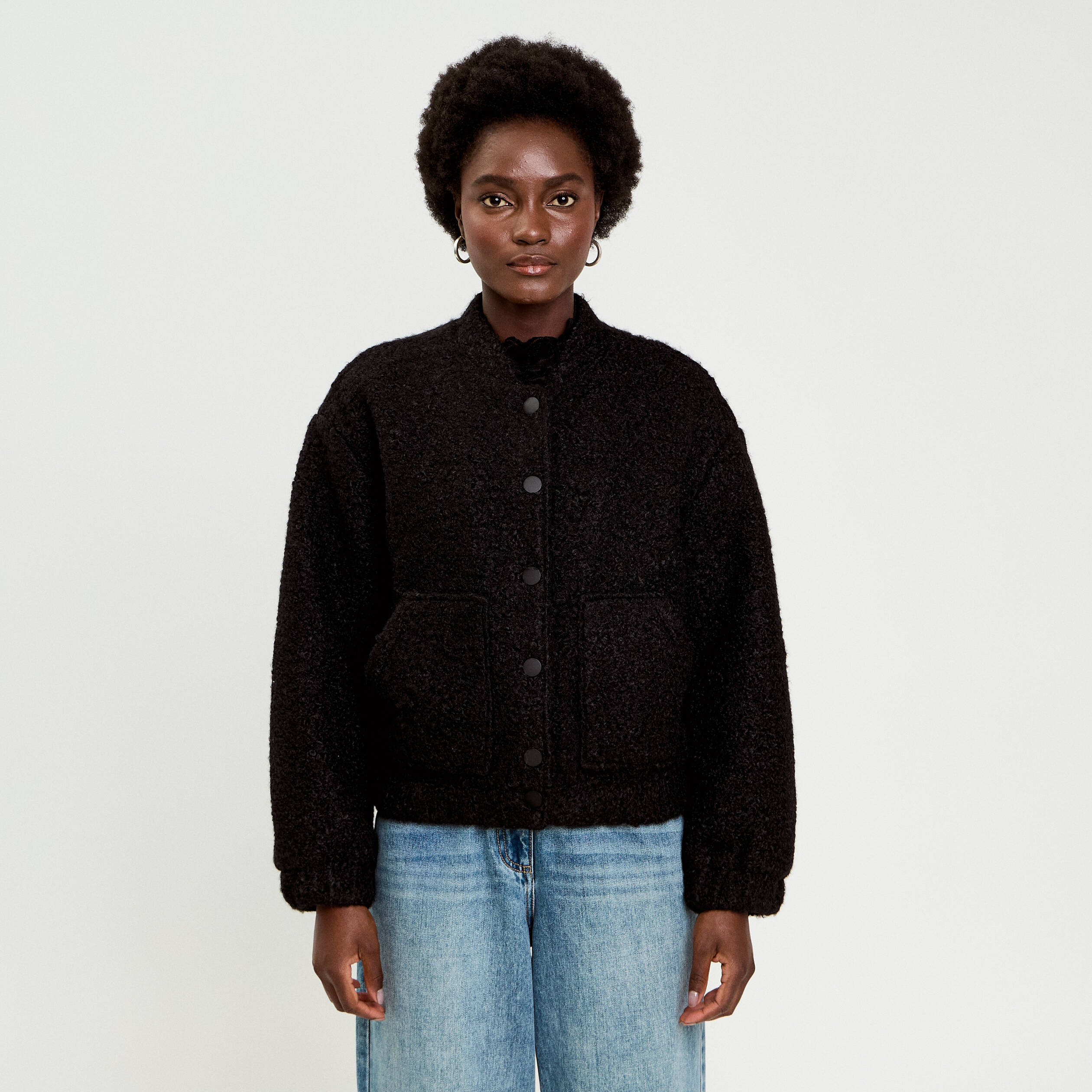 Veste teddy bouclette noir femme