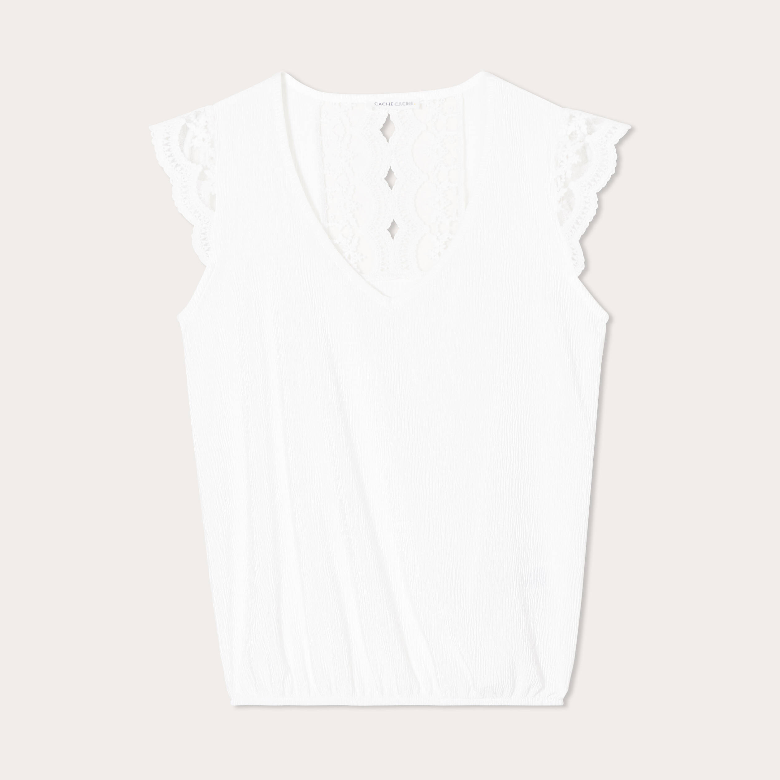 Blouse sans manches pliss&eacute;e ecru femme