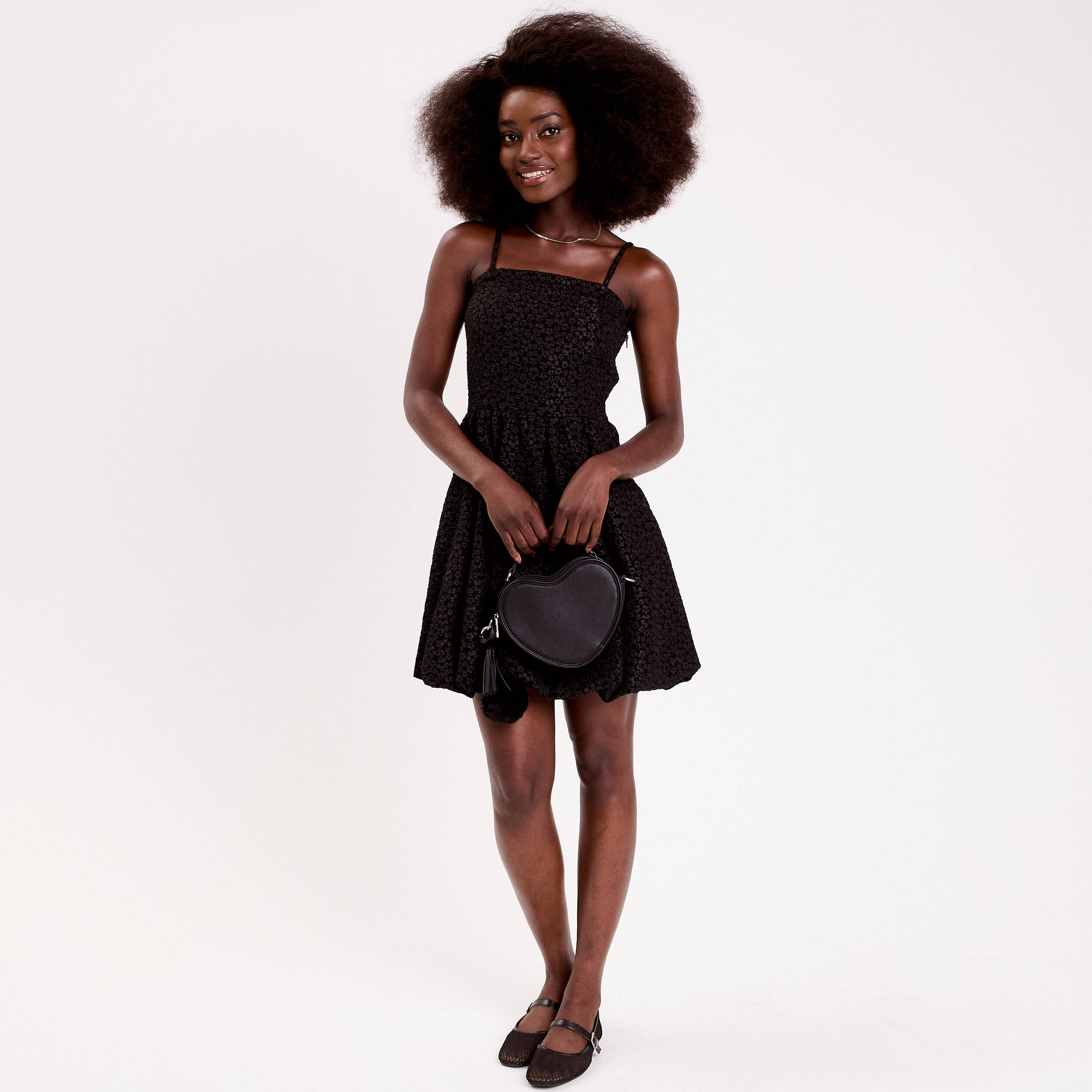 Robe effet boule &agrave; bretelles amobiles noir femme