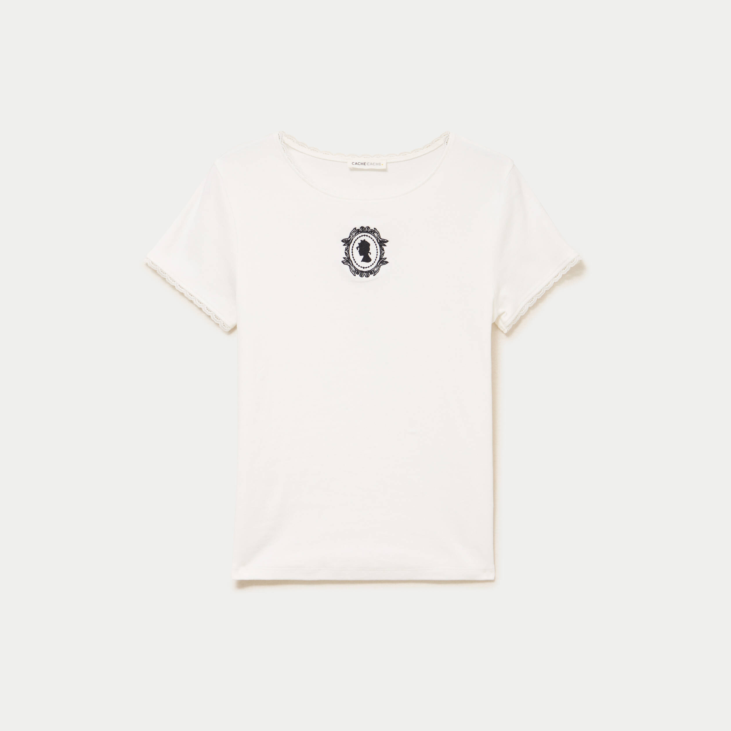 T-shirt col rond brod&eacute; Bridgerton ecru femme