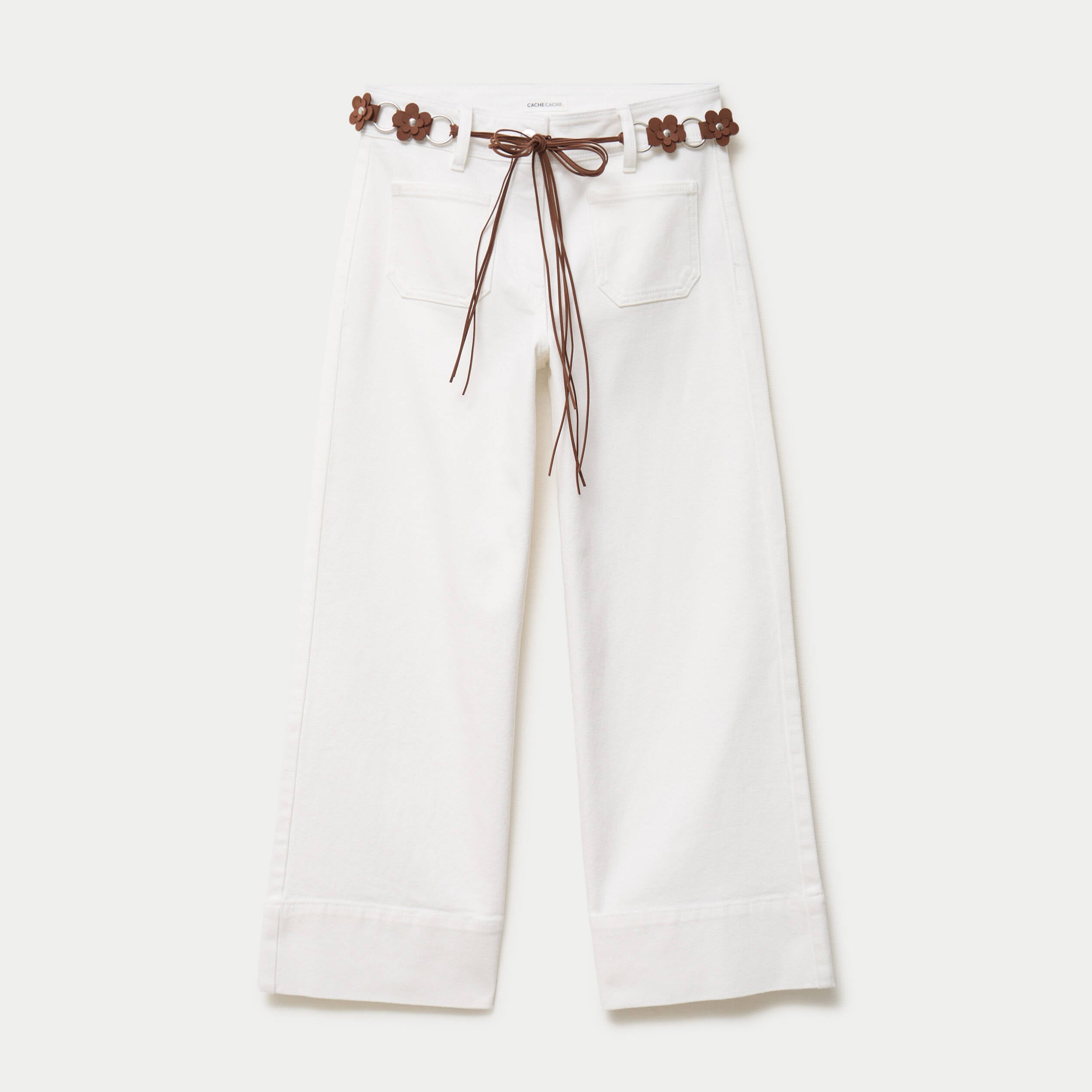 Jean wide leg cropped ceinture amovible denim blanc femme