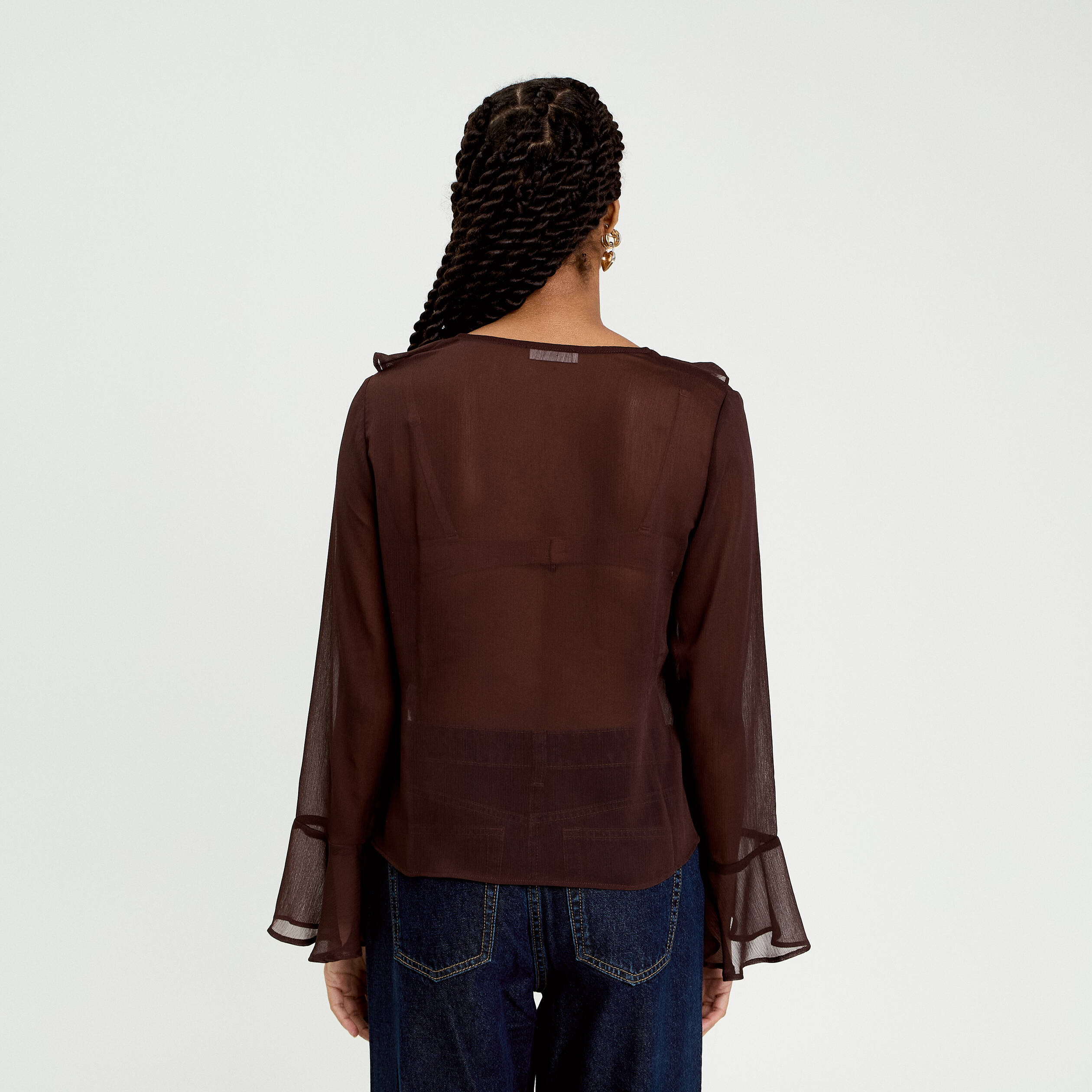 Blouse col V marron fonc&eacute; femme