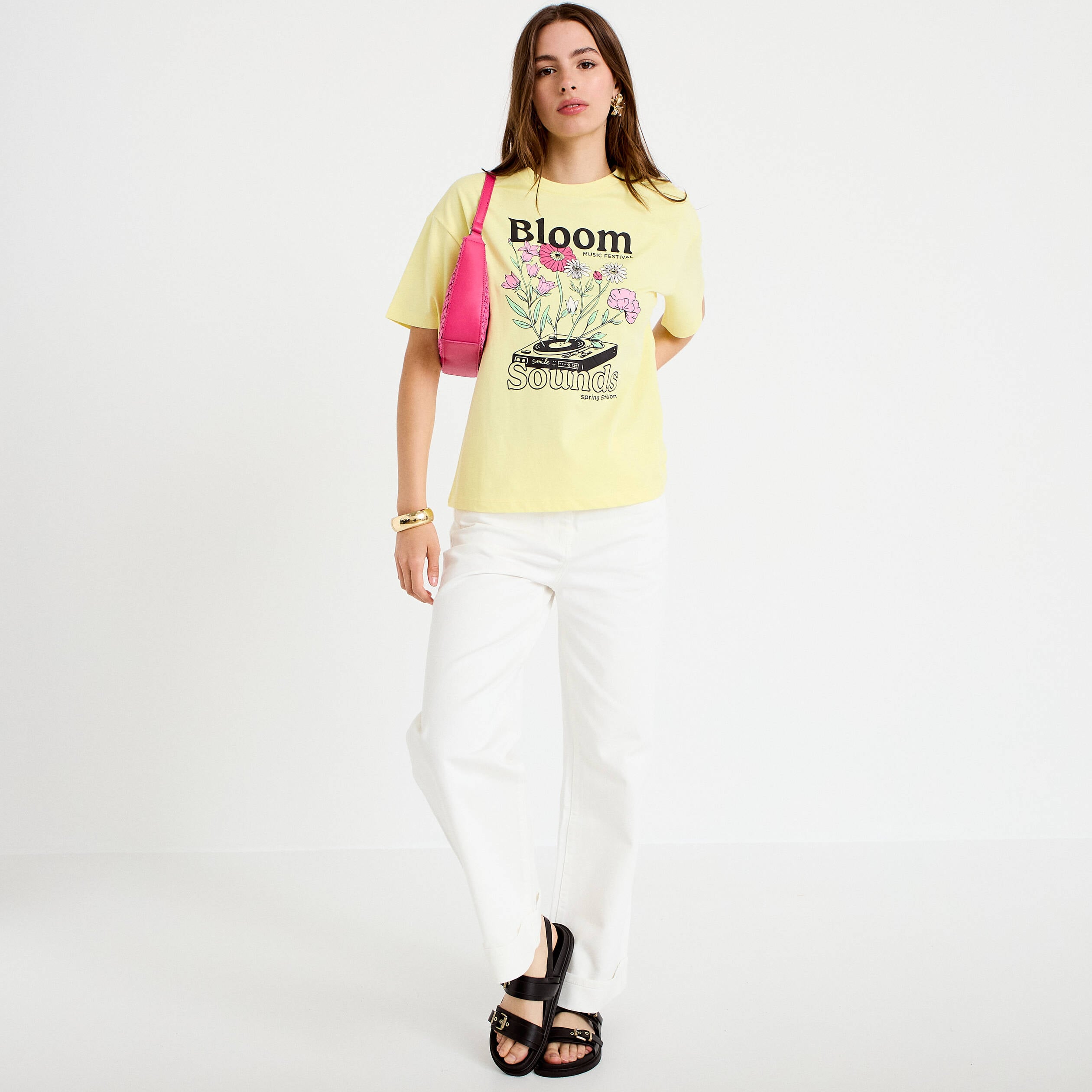 T-shirt oversize manches courtes jaune pastel femme