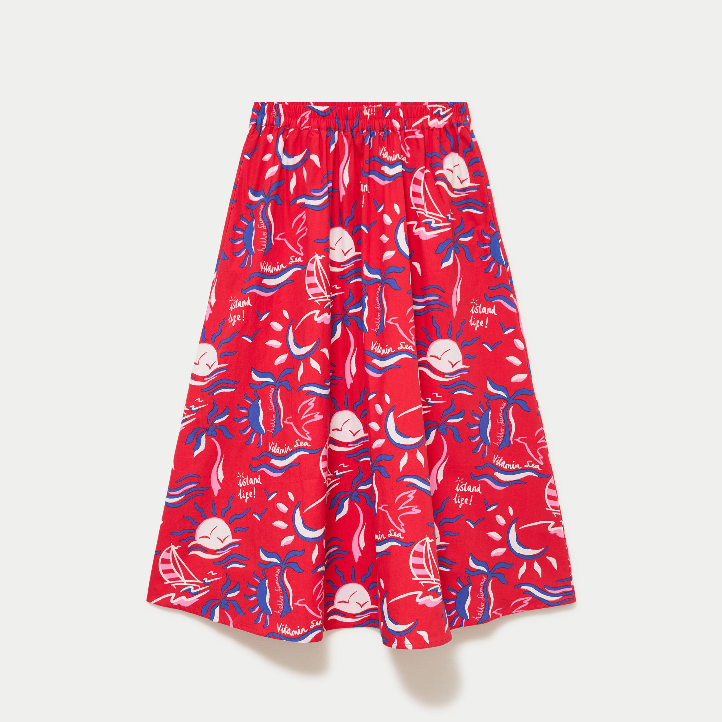 Jupon &eacute;vas&eacute; long rouge femme