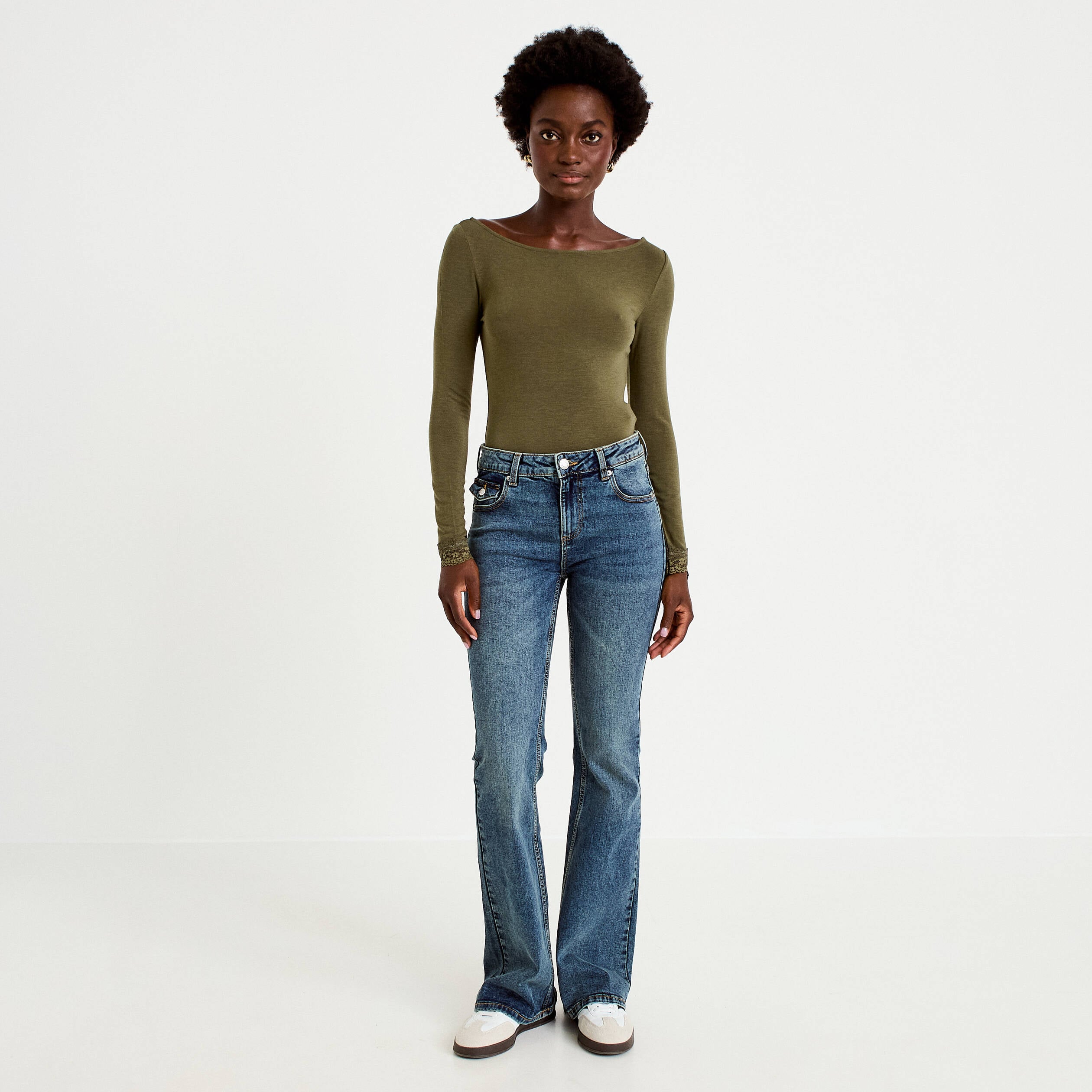 Jean bootcut taille basse denim dirty femme
