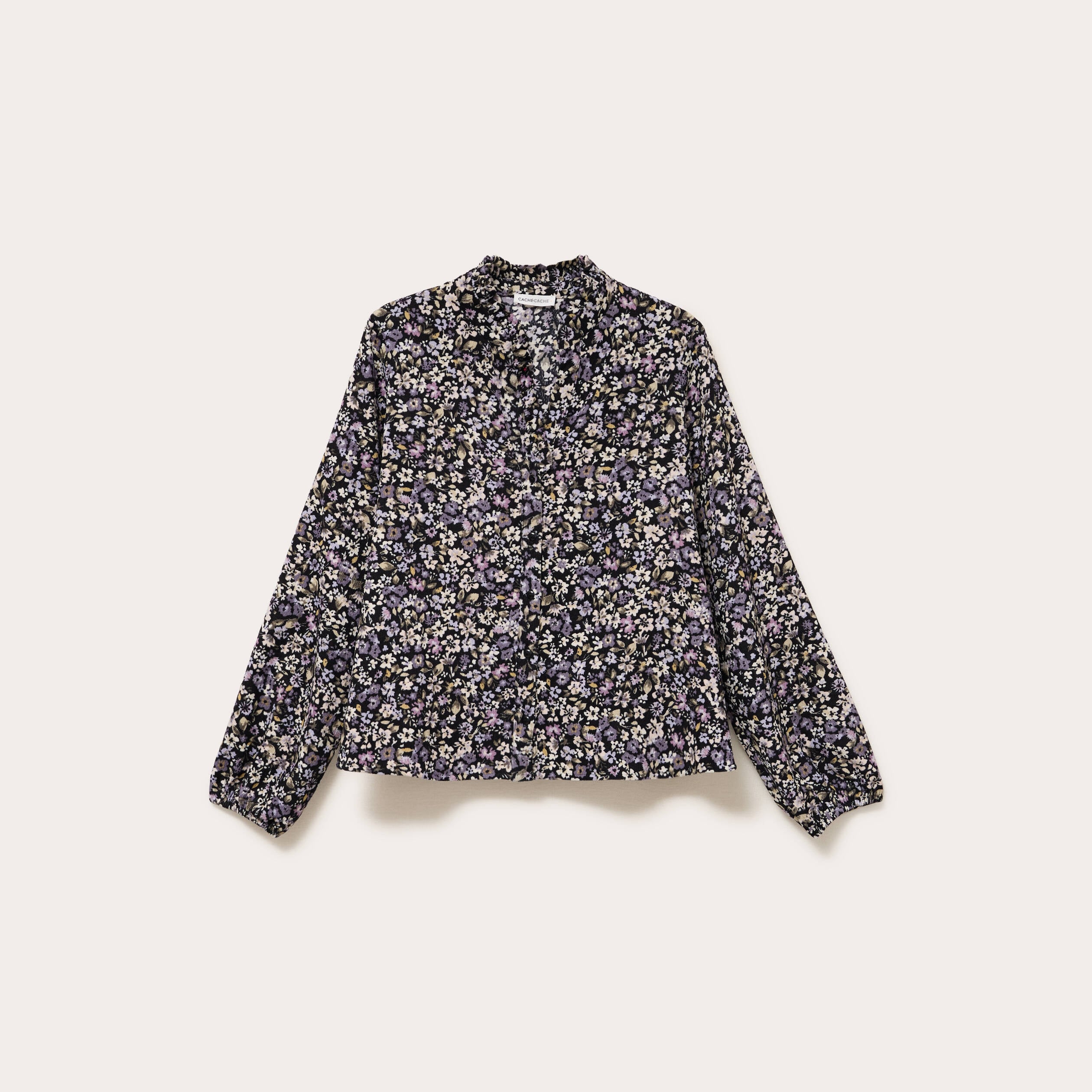 Blouse droite courte manches longues noir femme
