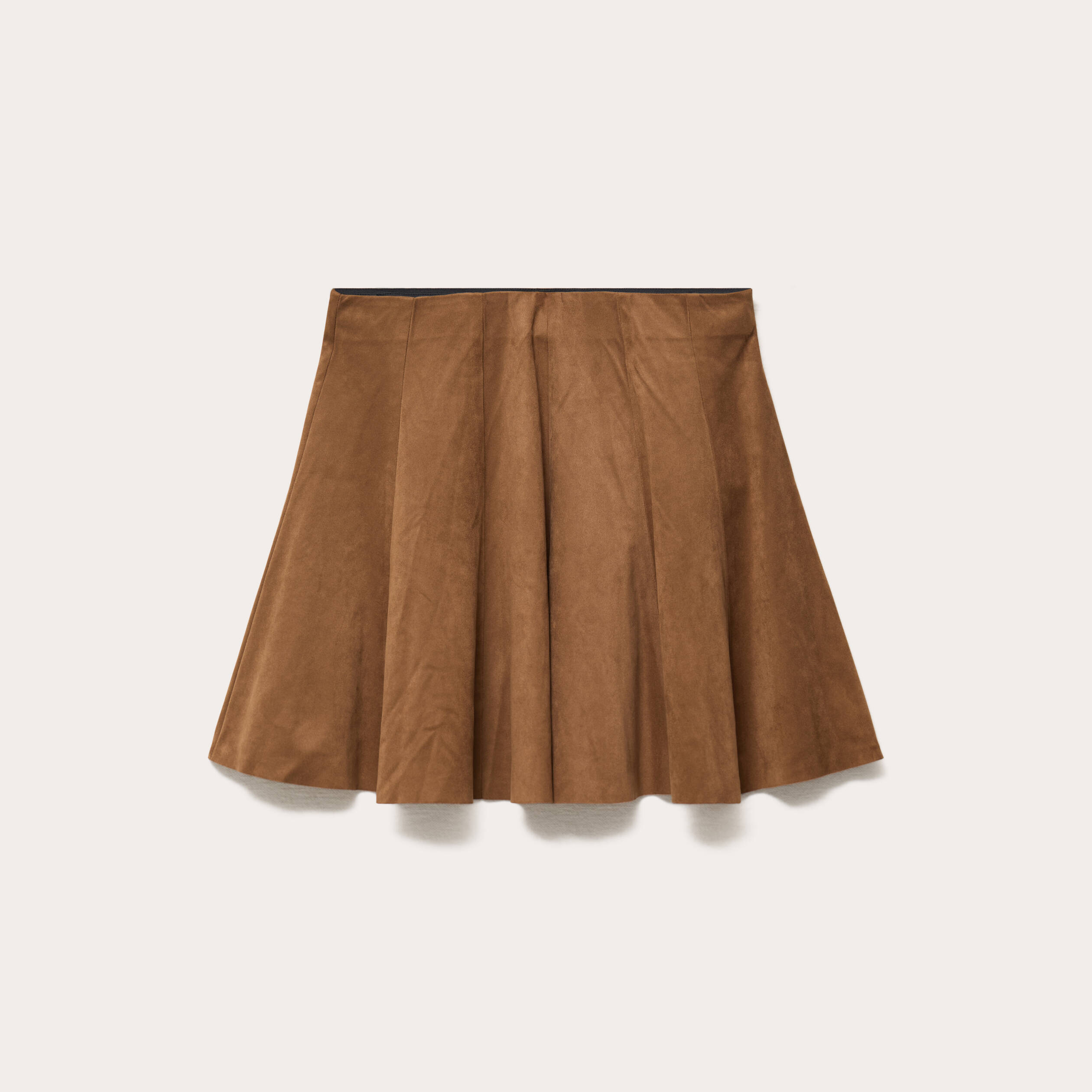 Jupe courte &eacute;vas&eacute;e aspect daim marron fonc&eacute; femme