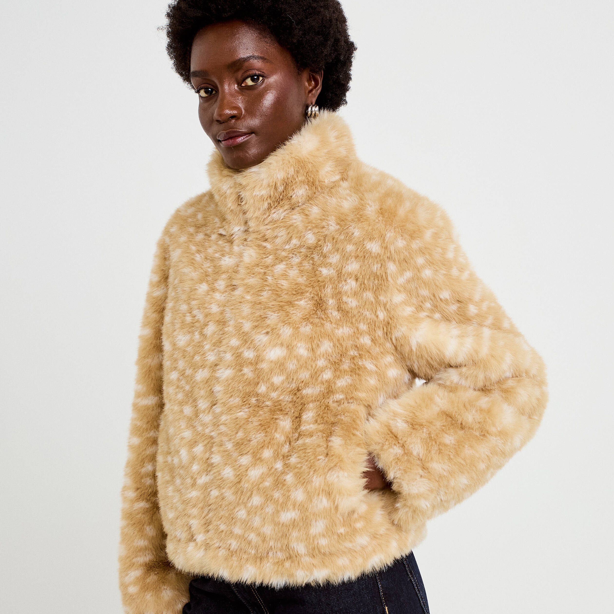 Veste cropped ajustable manches longues beige femme