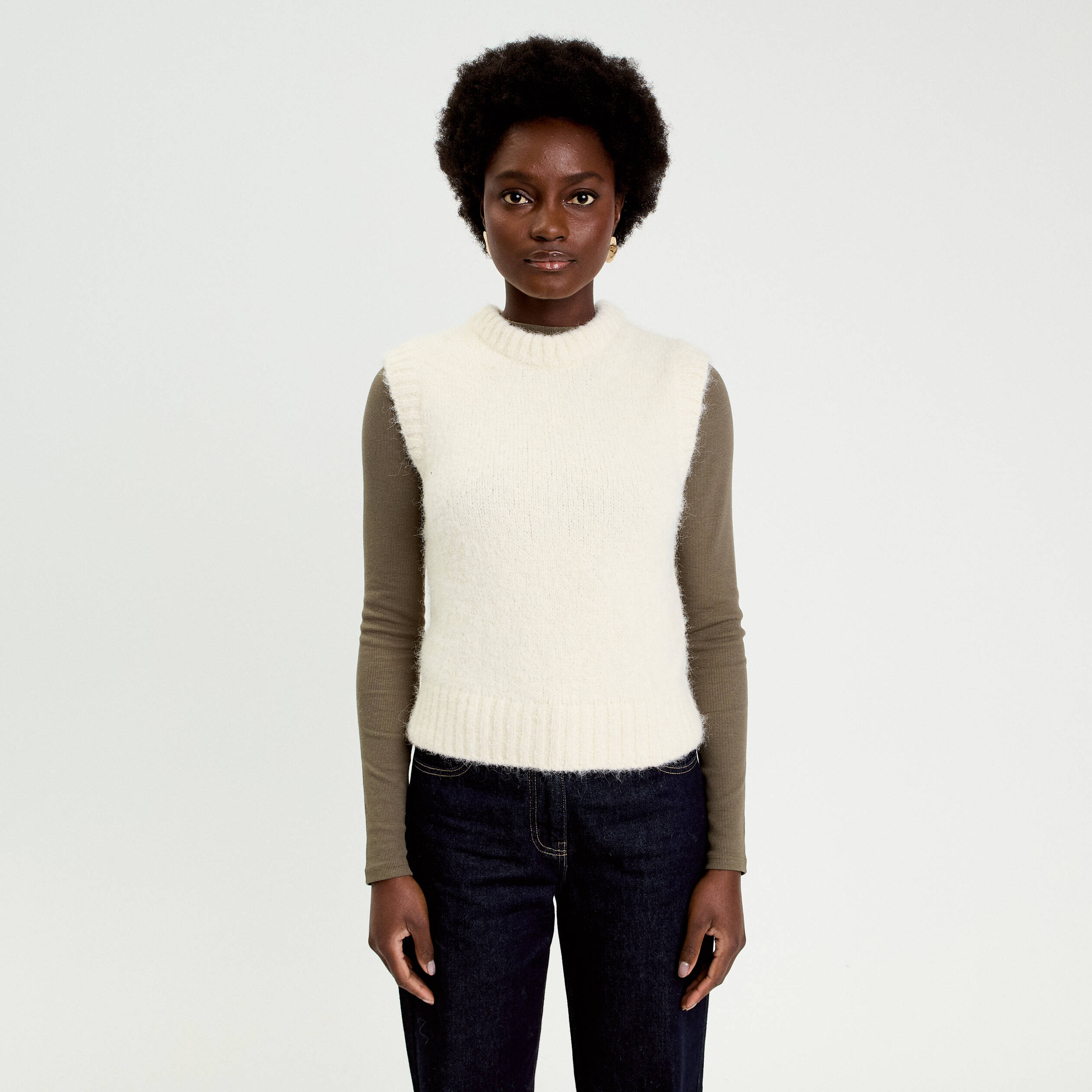 Pull sans manches ecru femme