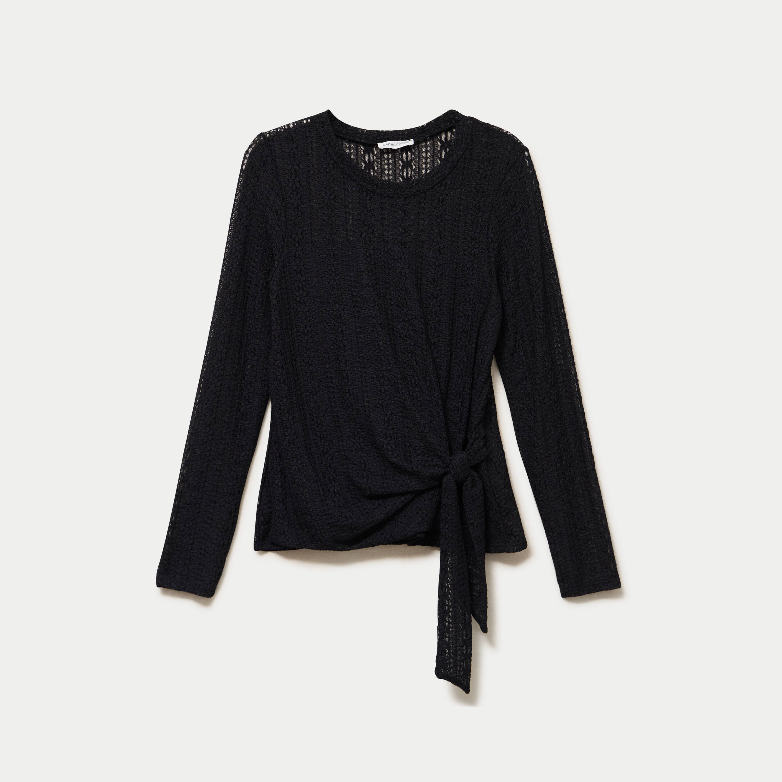 Top droit manches longues dentelle noir femme
