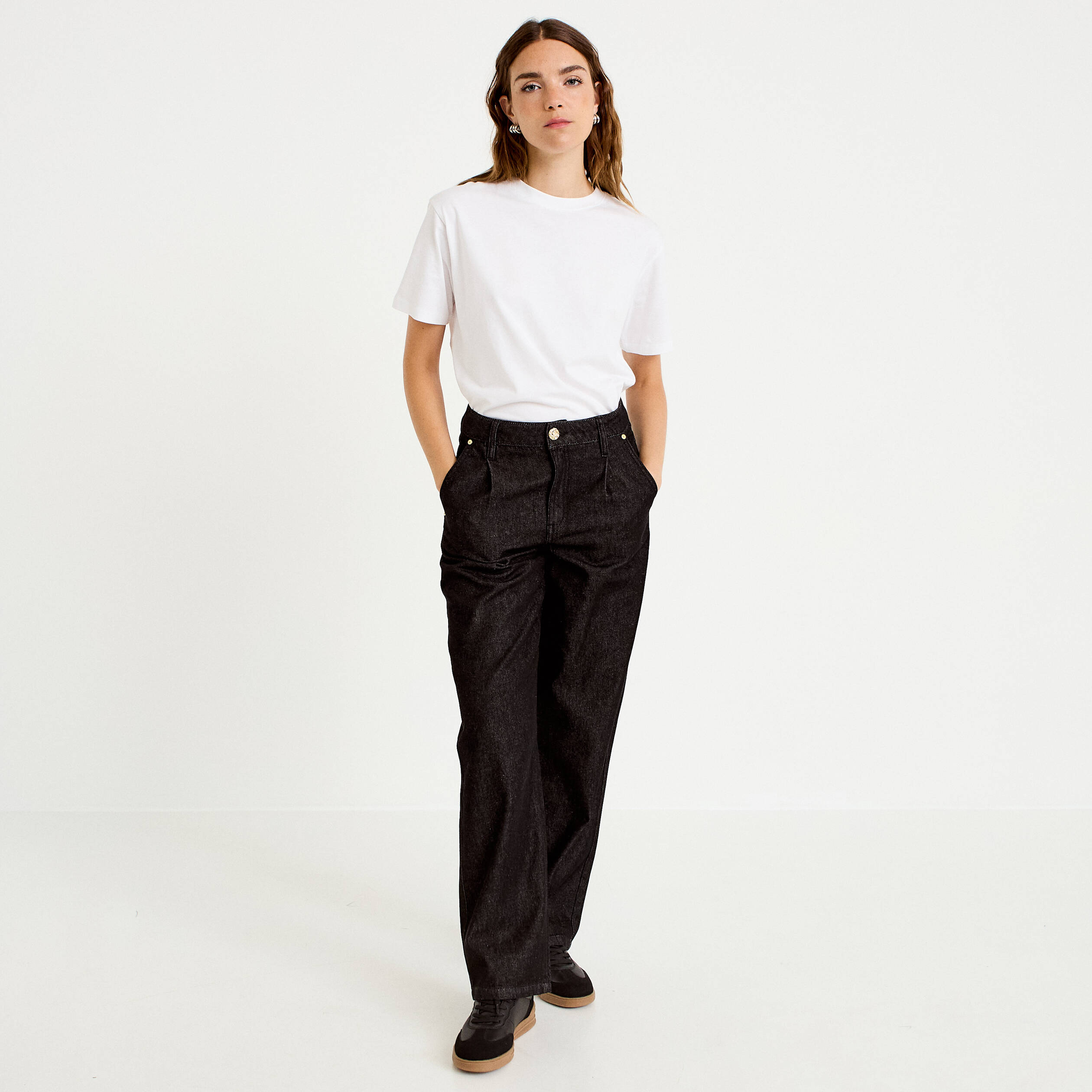 Jean wide leg taille haute denim noir femme