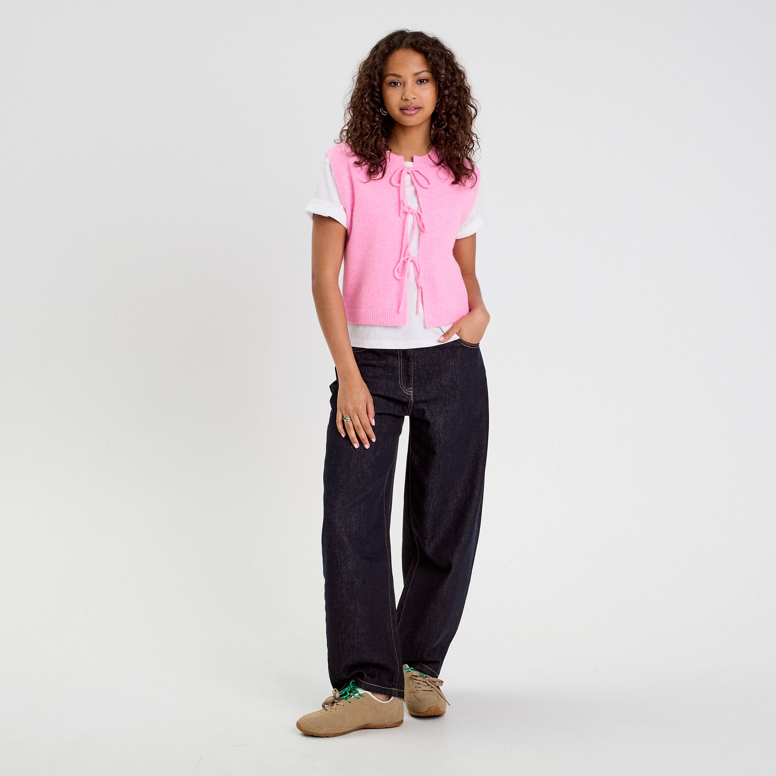 Gilet sans manches nou&eacute; rose femme
