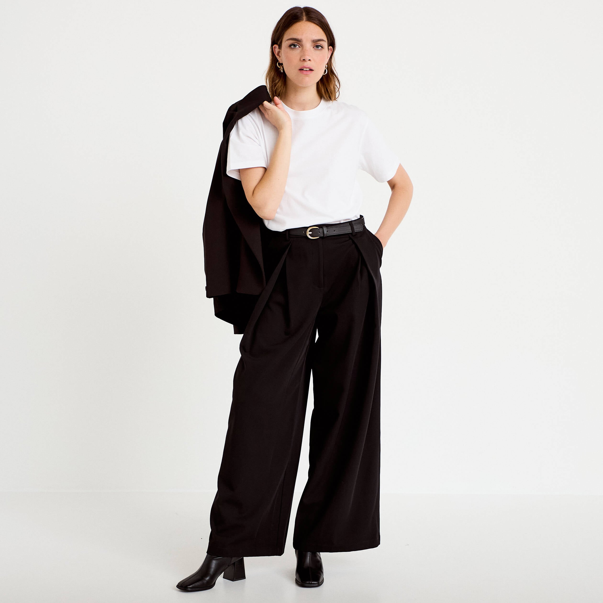 Pantalon bootcut ceinture amovible noir femme
