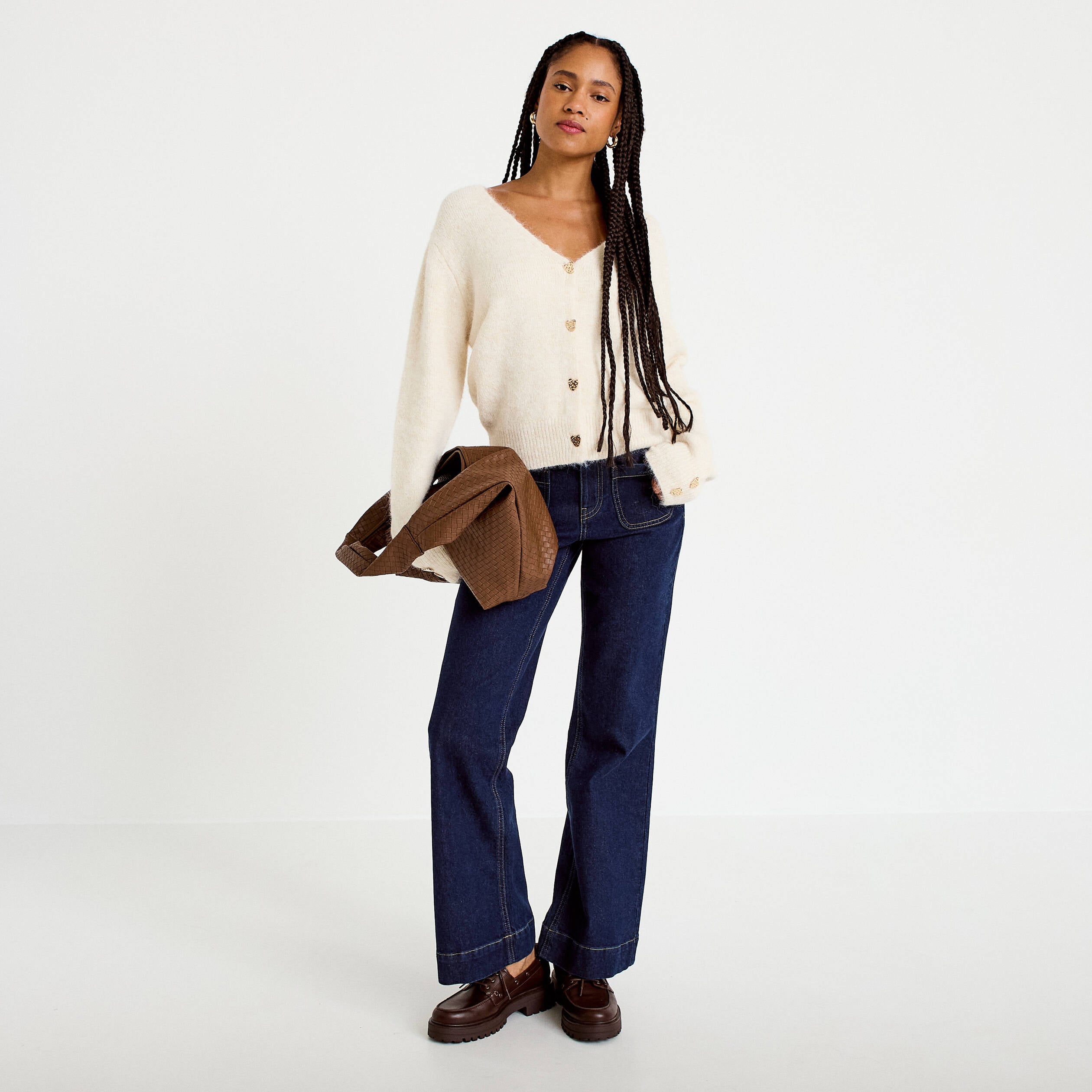 Jean bootcut taille haute denim brut femme