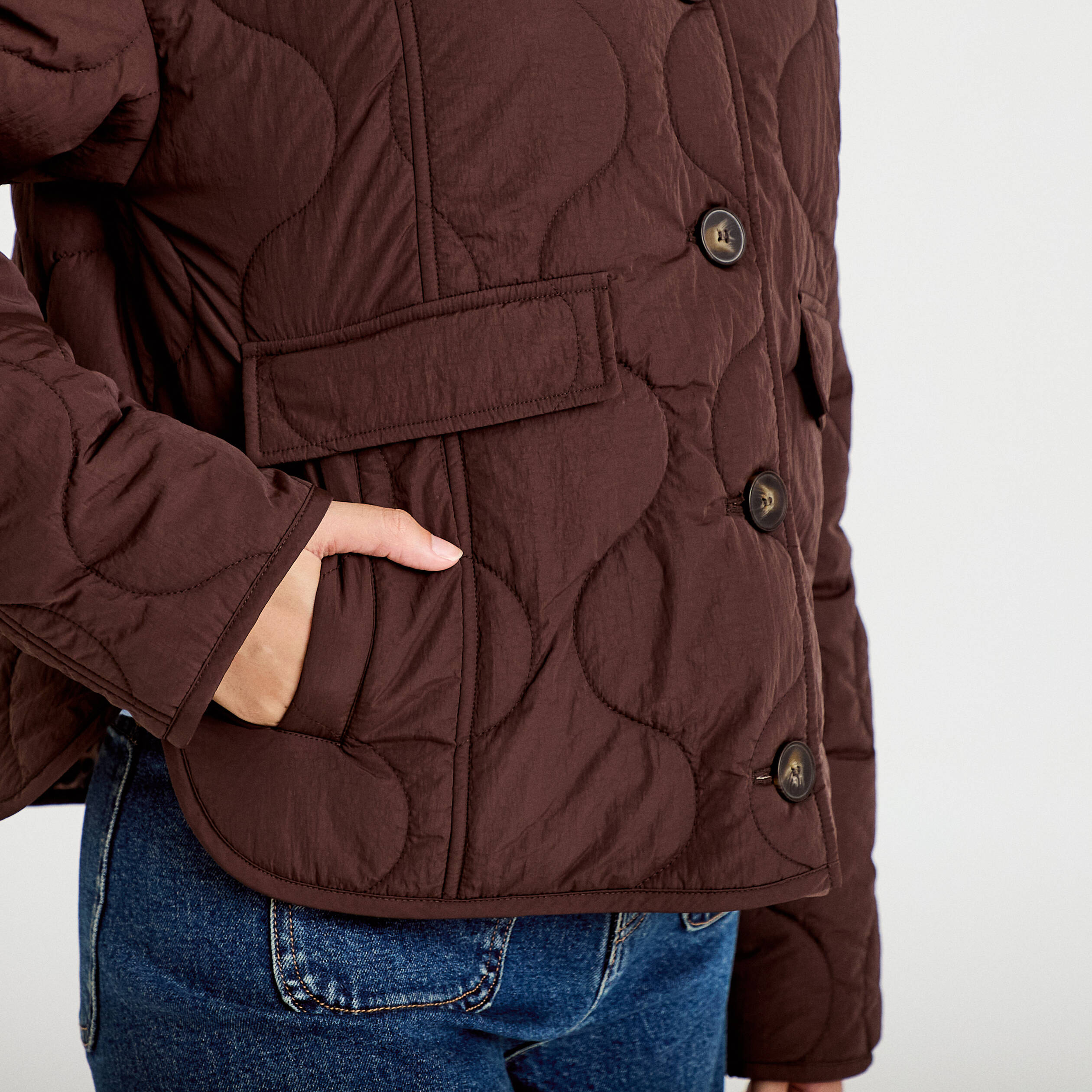 Veste ample manches longues marron fonc&eacute; femme