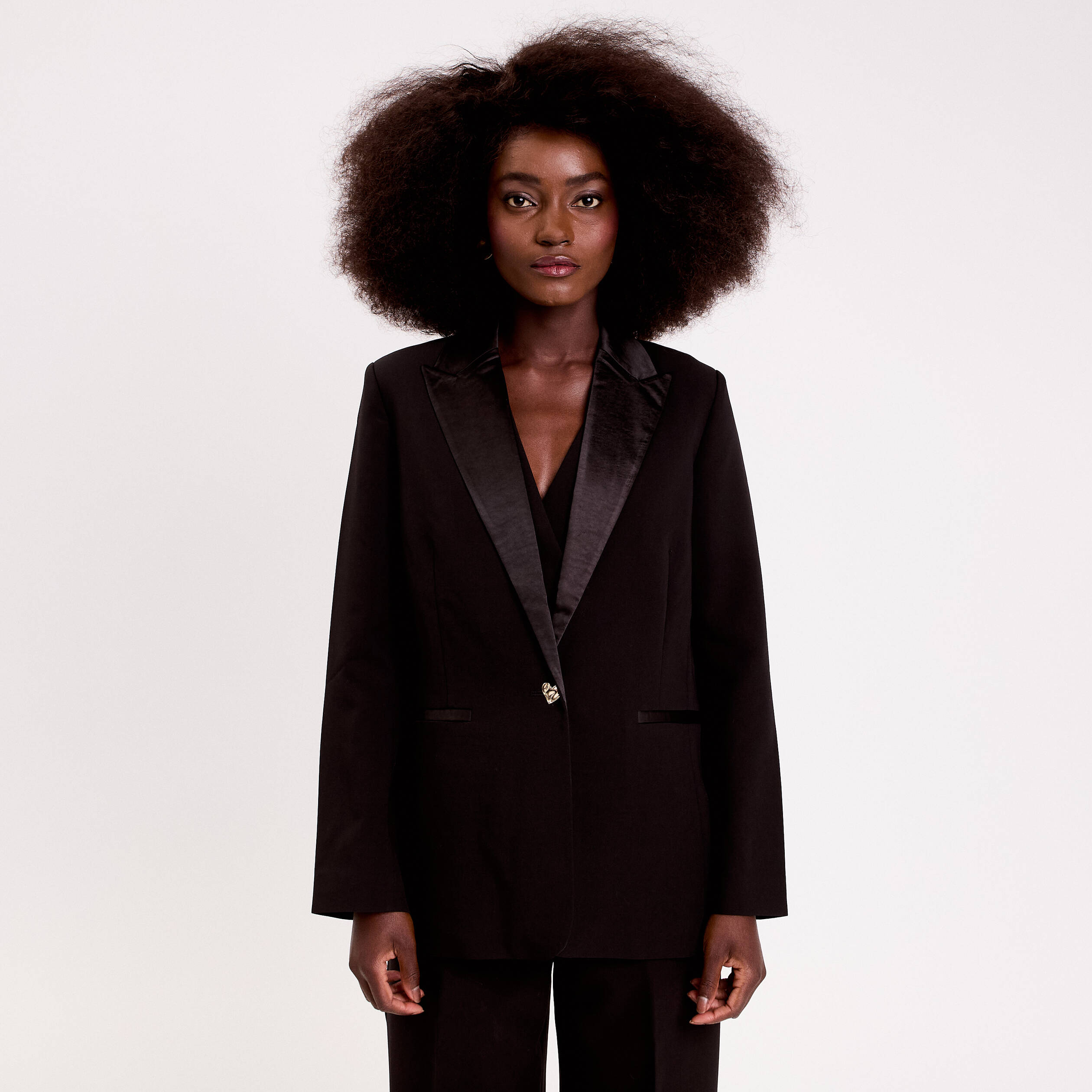 Veste col tailleur manches longues noir femme