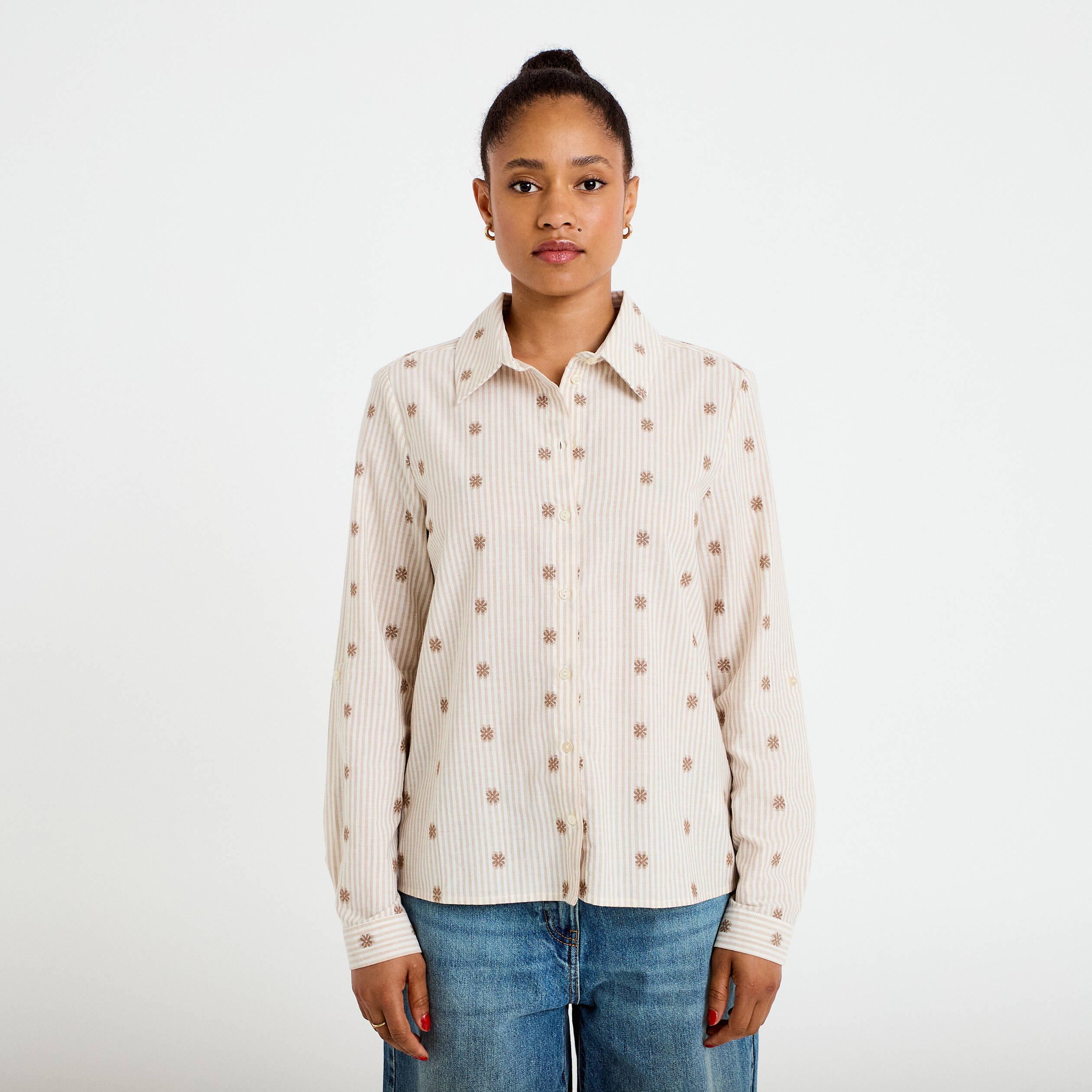 Chemise droite manches longues sable femme