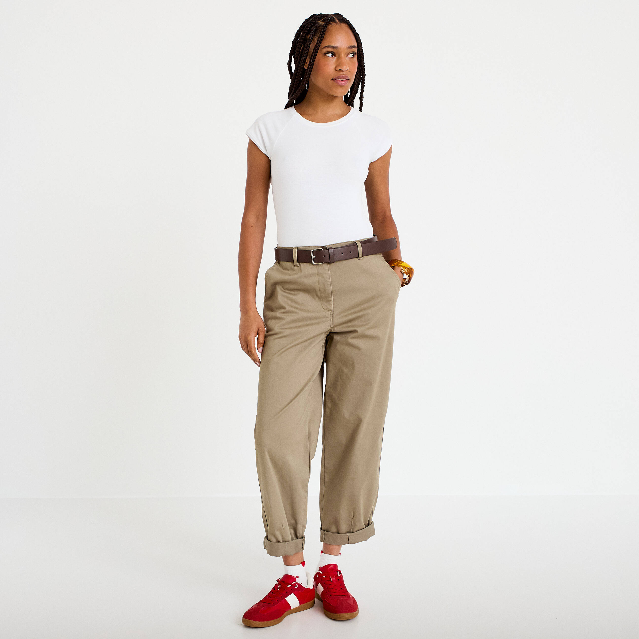 Pantalon chino avec ceinture amovible gris femme