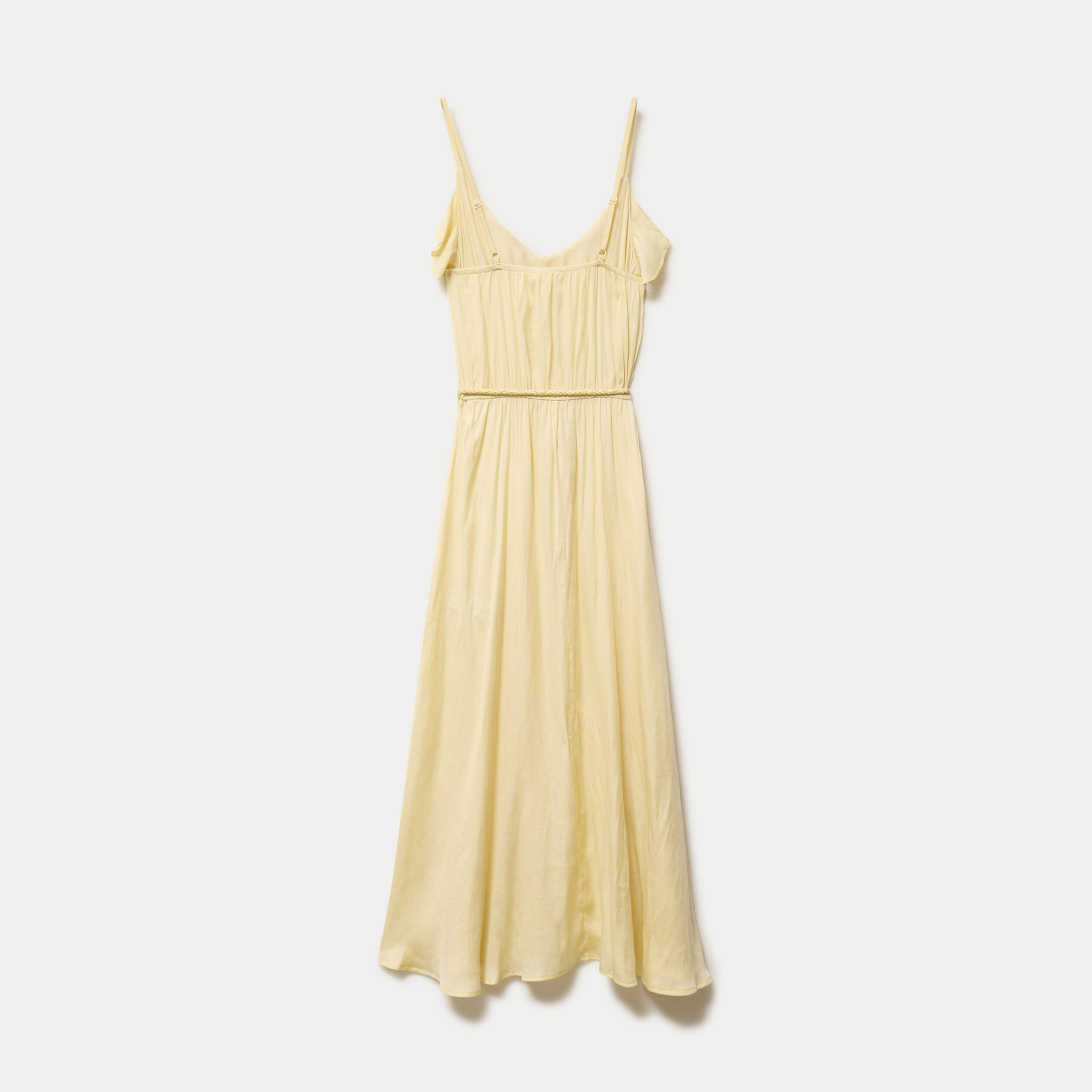 Robe longue &eacute;vas&eacute;e col v bretelles jaune clair femme