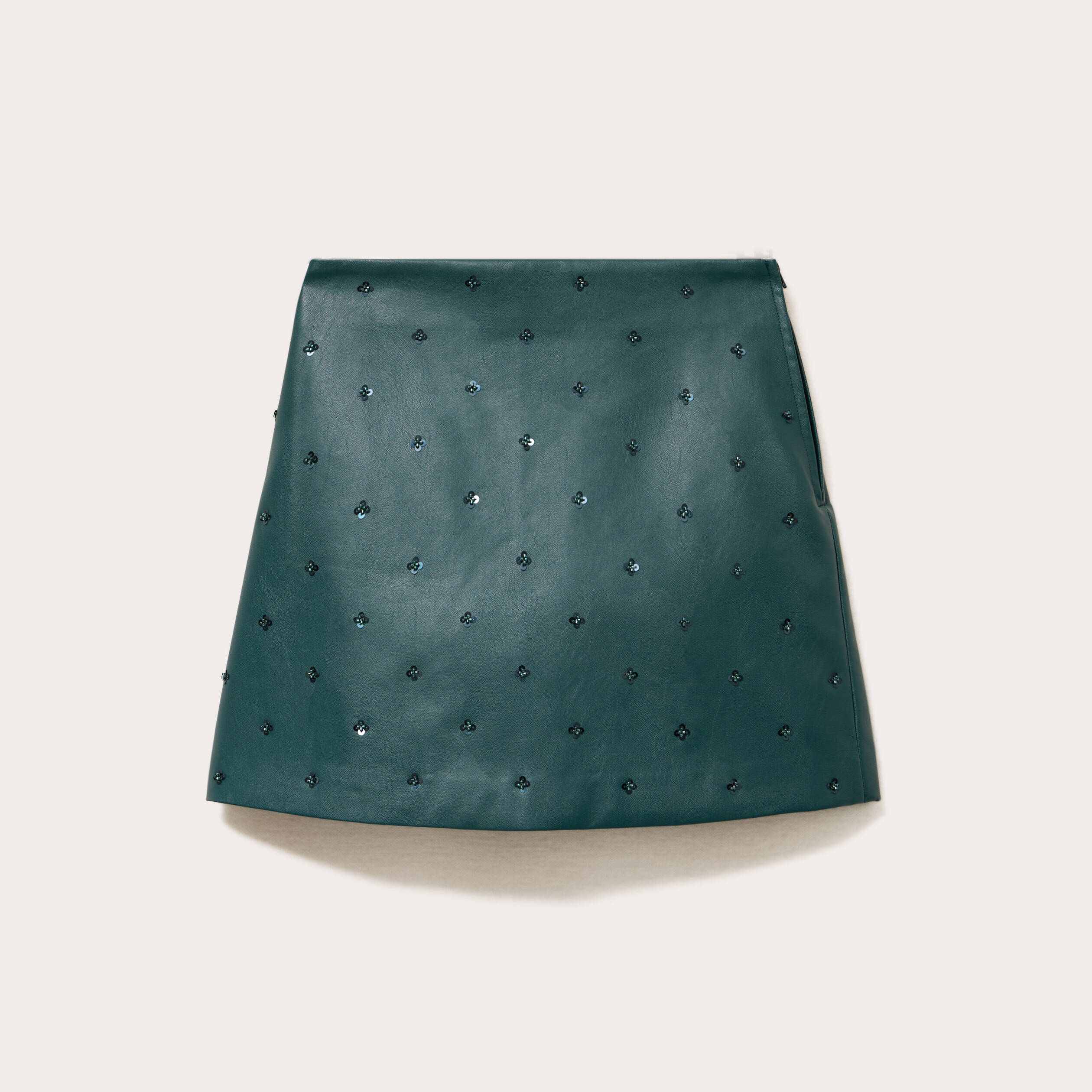 Jupe en similicuir avec strass vert fonc&eacute; femme