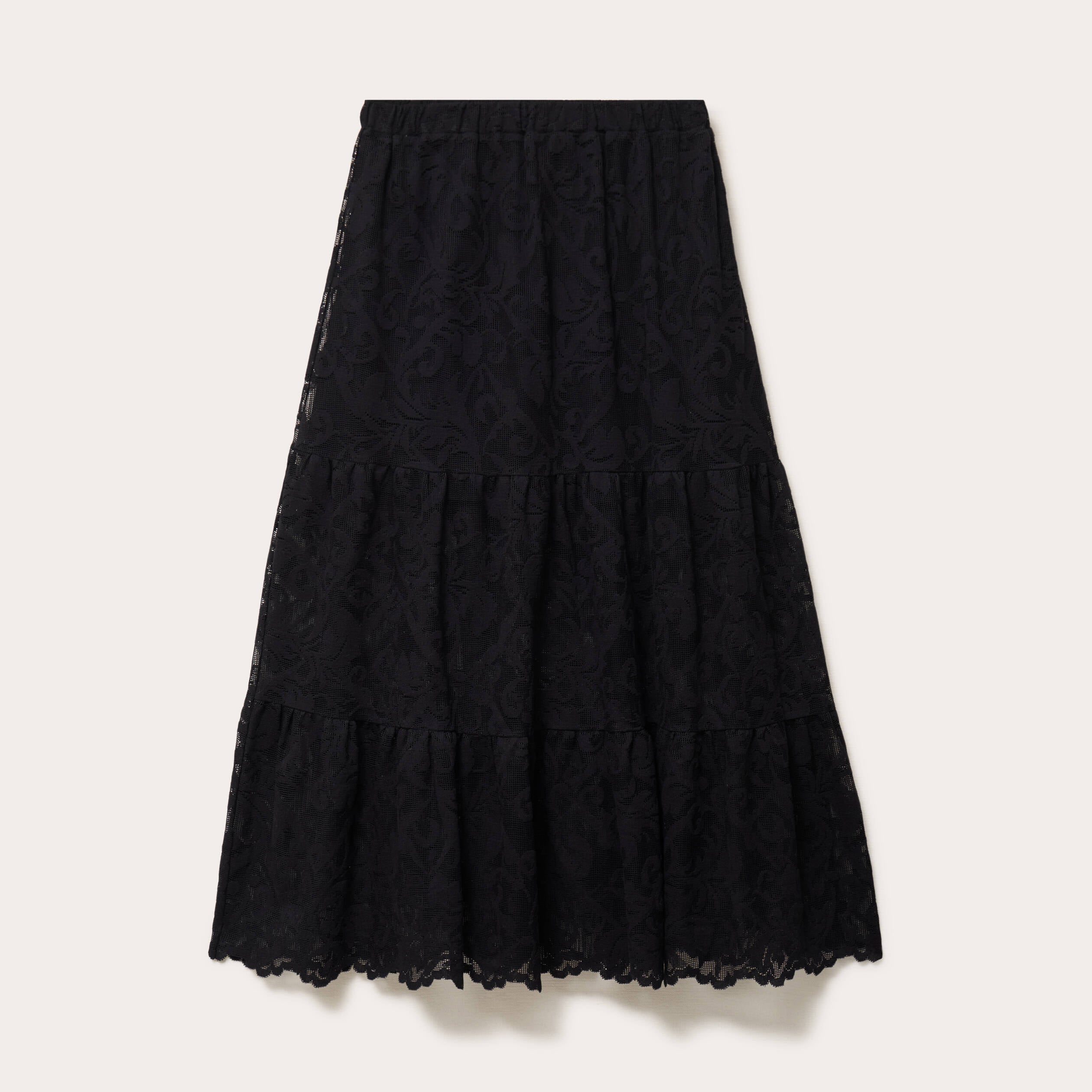 Jupe &eacute;vas&eacute;e longueur 3/4 dentelle noir femme