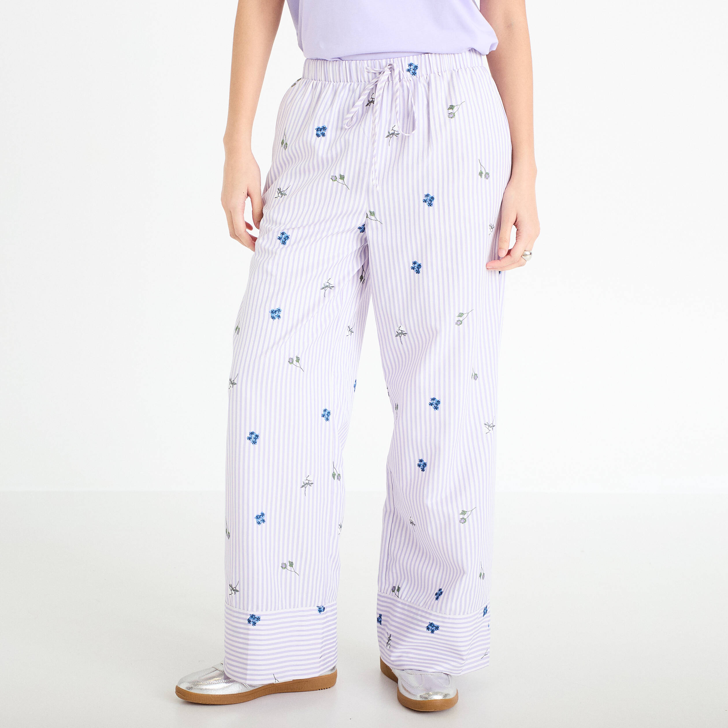 Pantalon large brod&eacute; Bridgerton violet clair femme