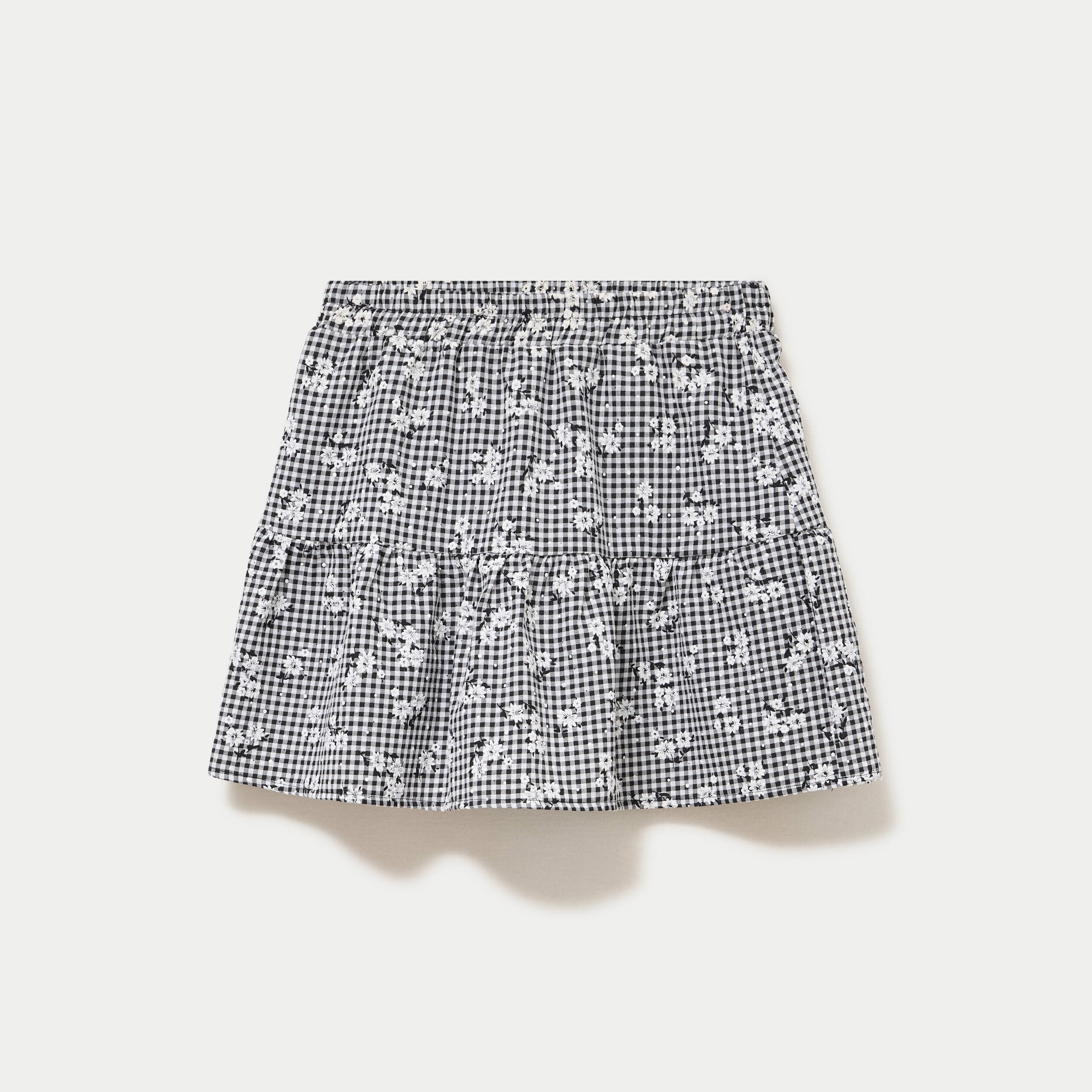 Jupe-short vichy broderie noir femme