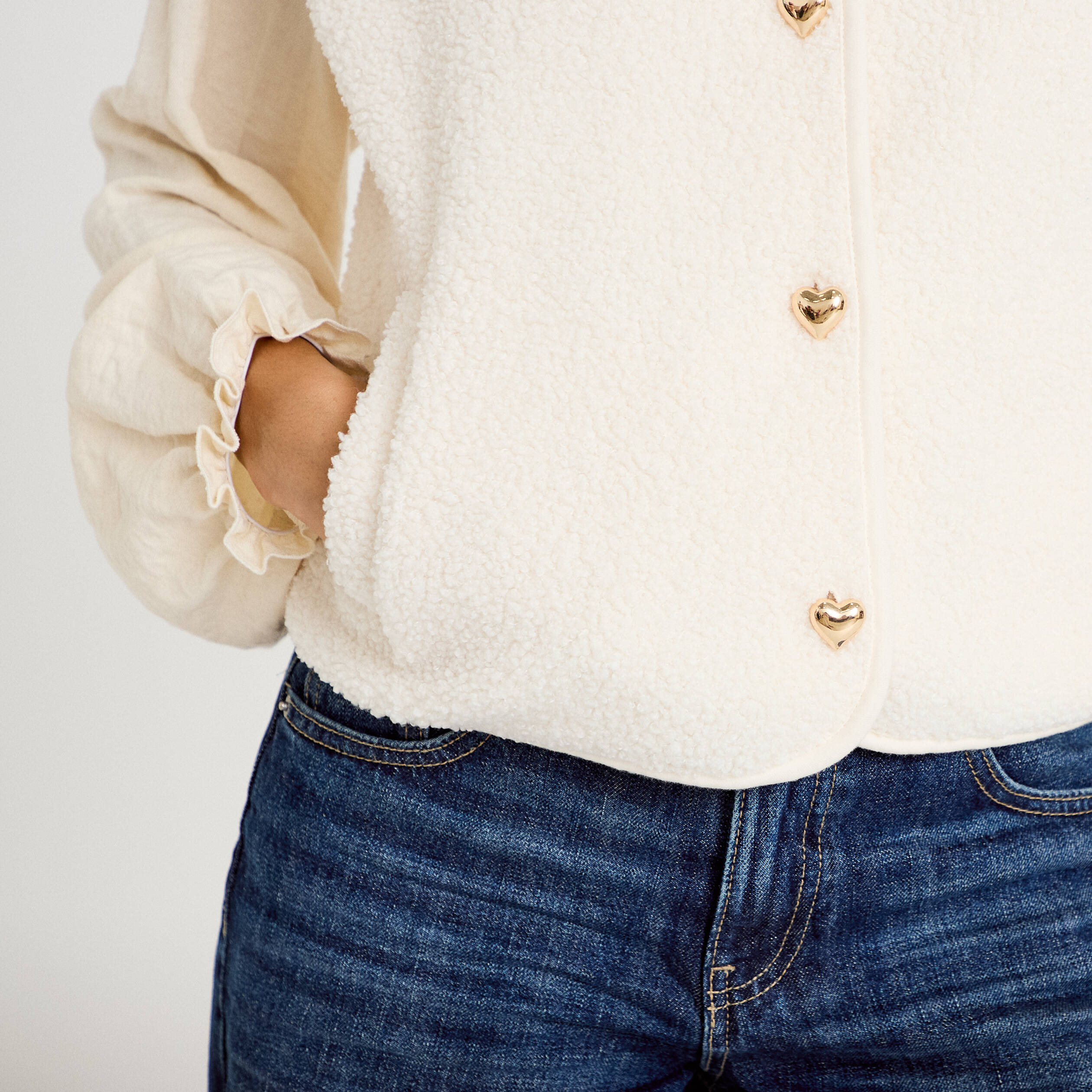 Veste sans manches effet polaire ecru femme