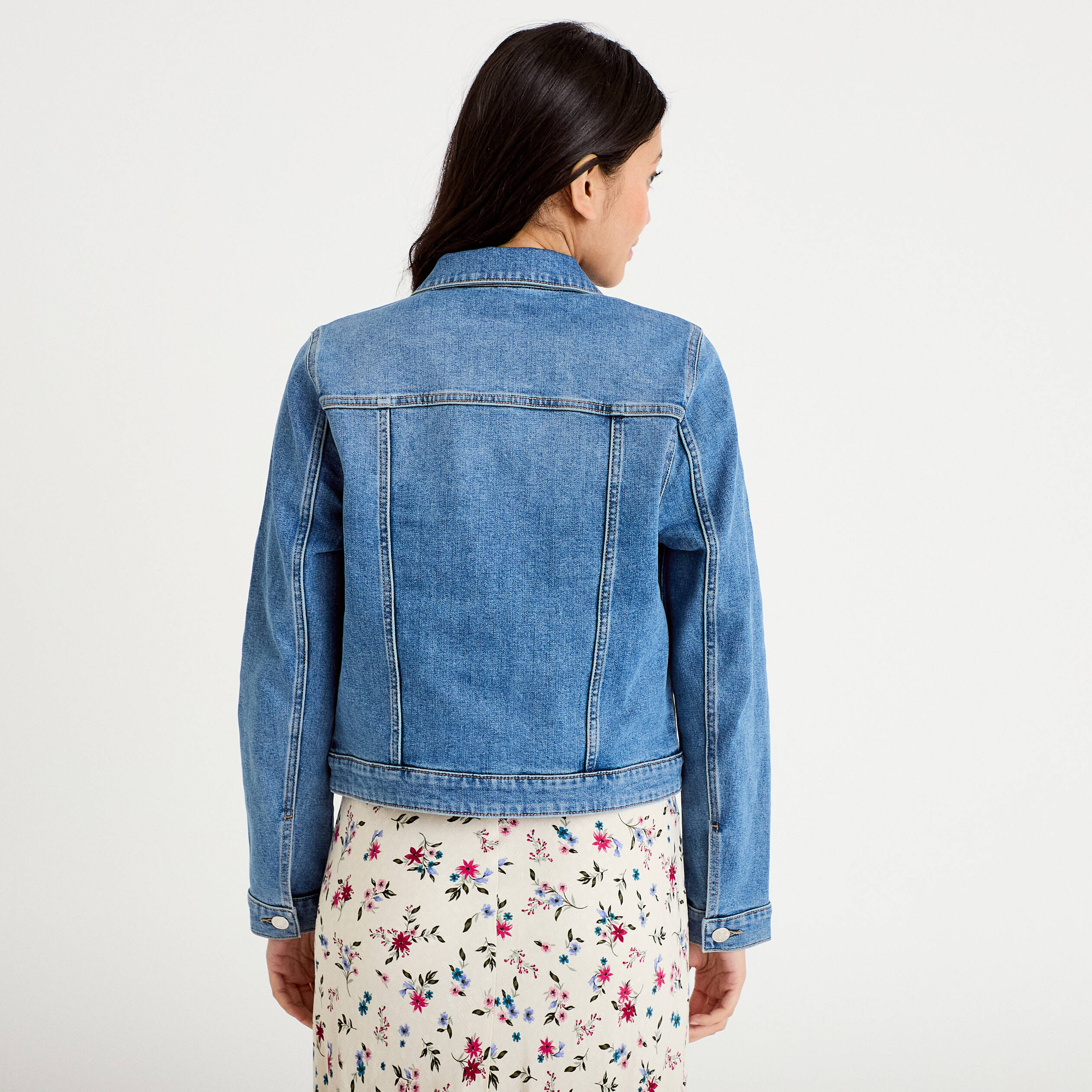 Veste cintr&eacute;e en jean col classique denim double stone femme