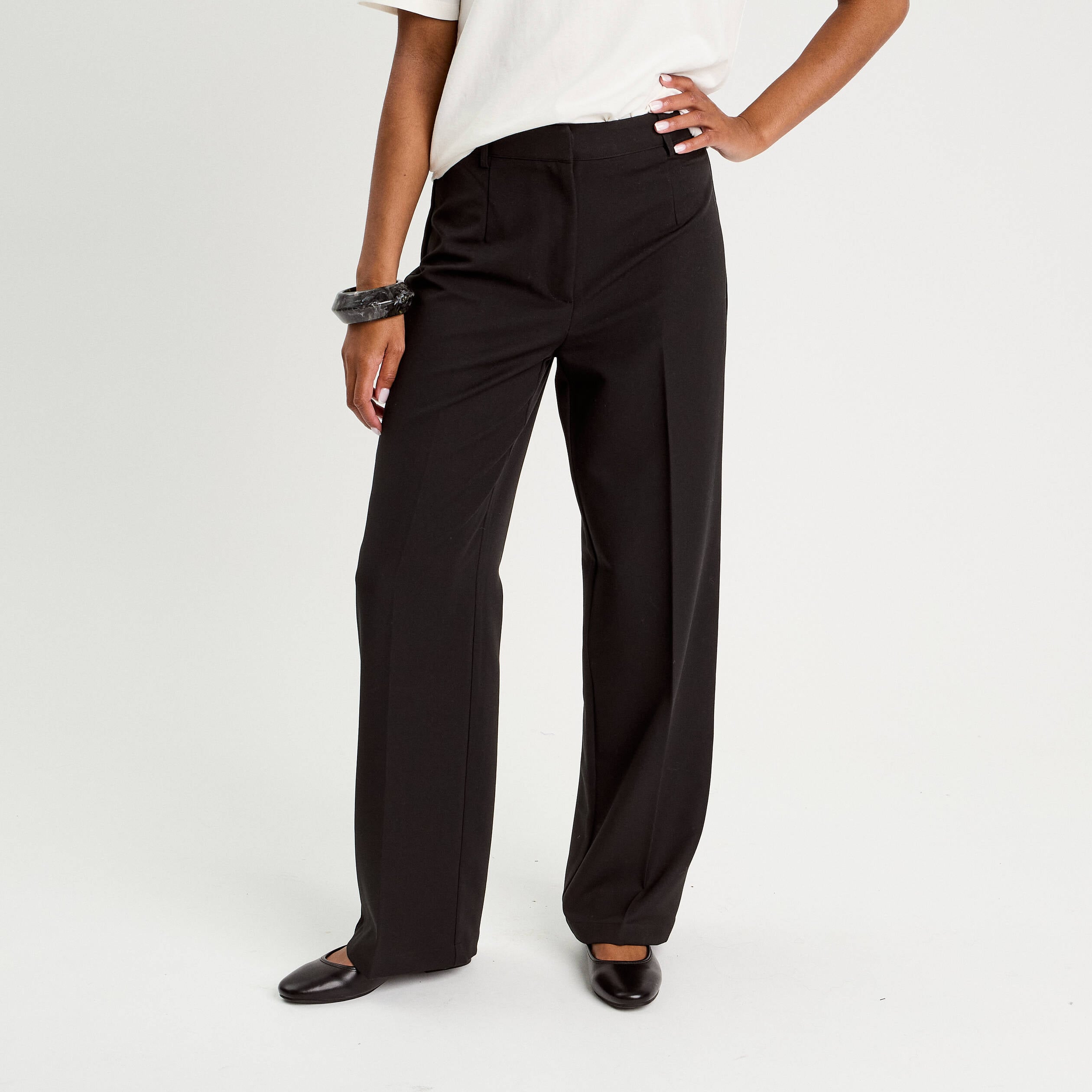Pantalon bootcut taille haute noir femme