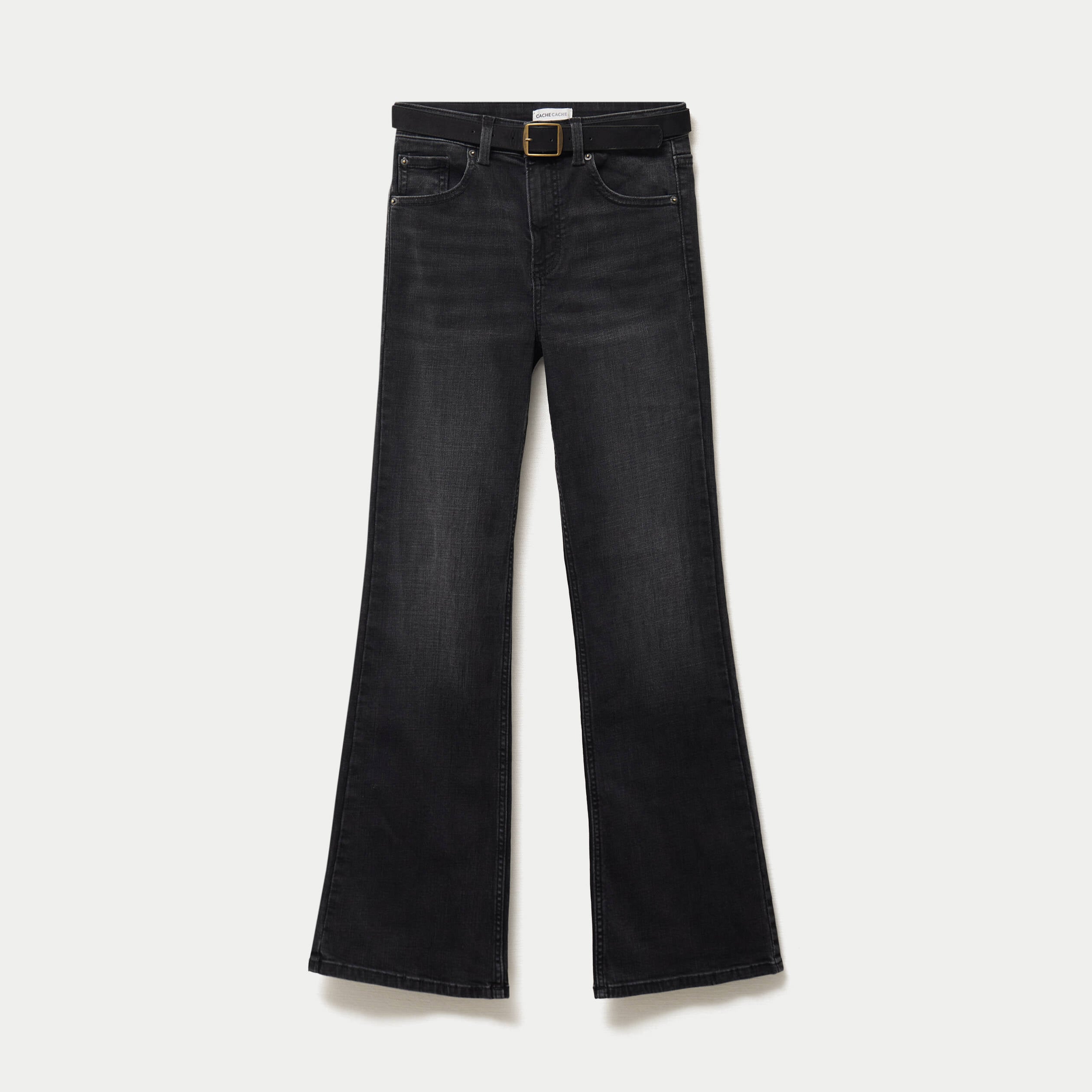 Jean bootcut avec ceinture amovible denim noir femme