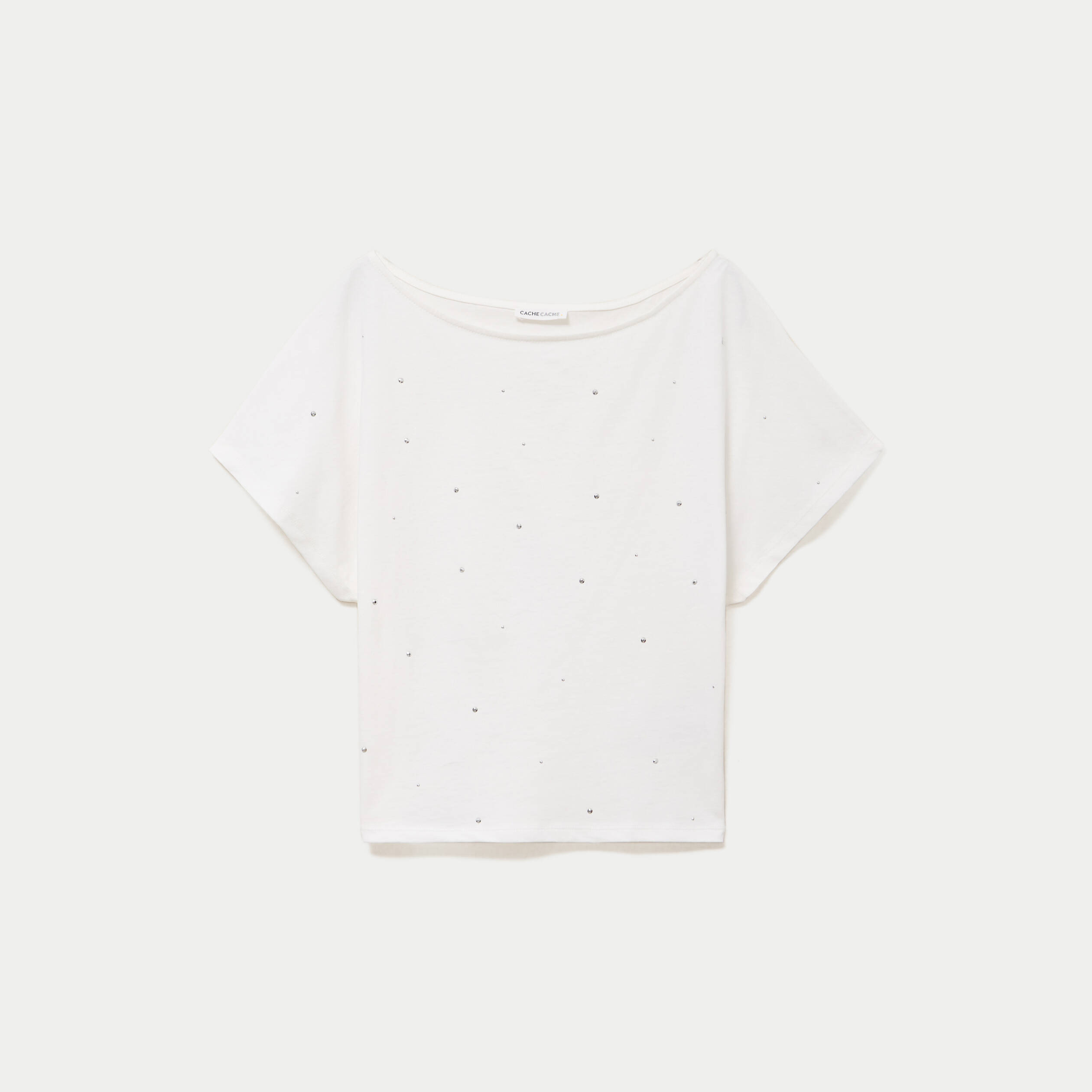 T-shirt col bateau manches courtes ecru femme