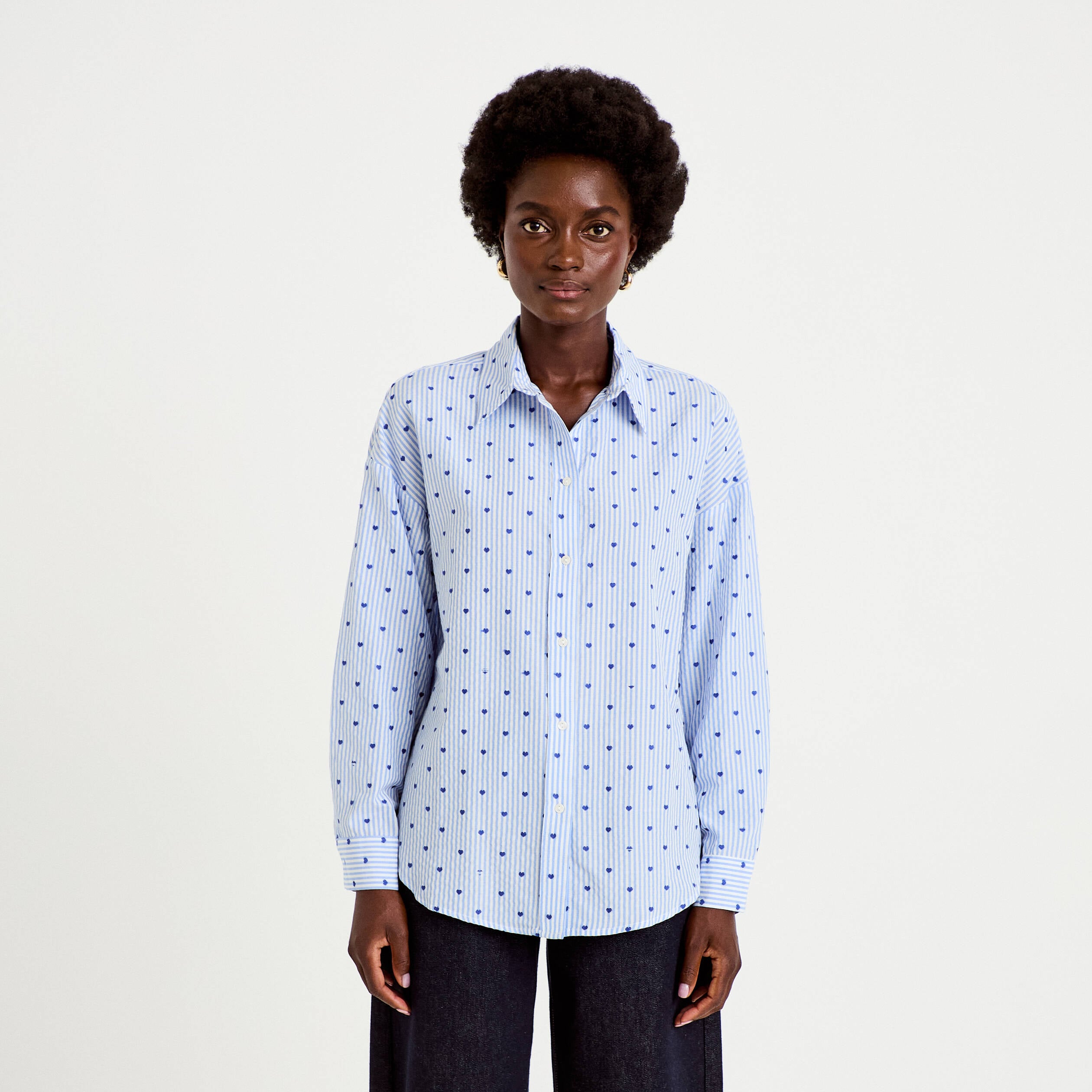 Chemise oversize manches longues bleu femme