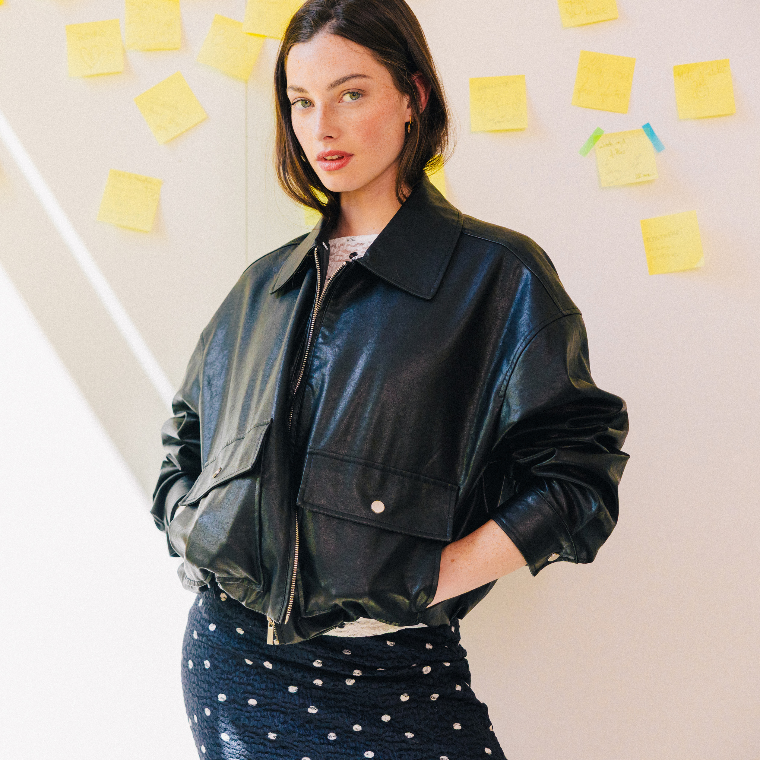 Veste effet boule manches longues noir femme