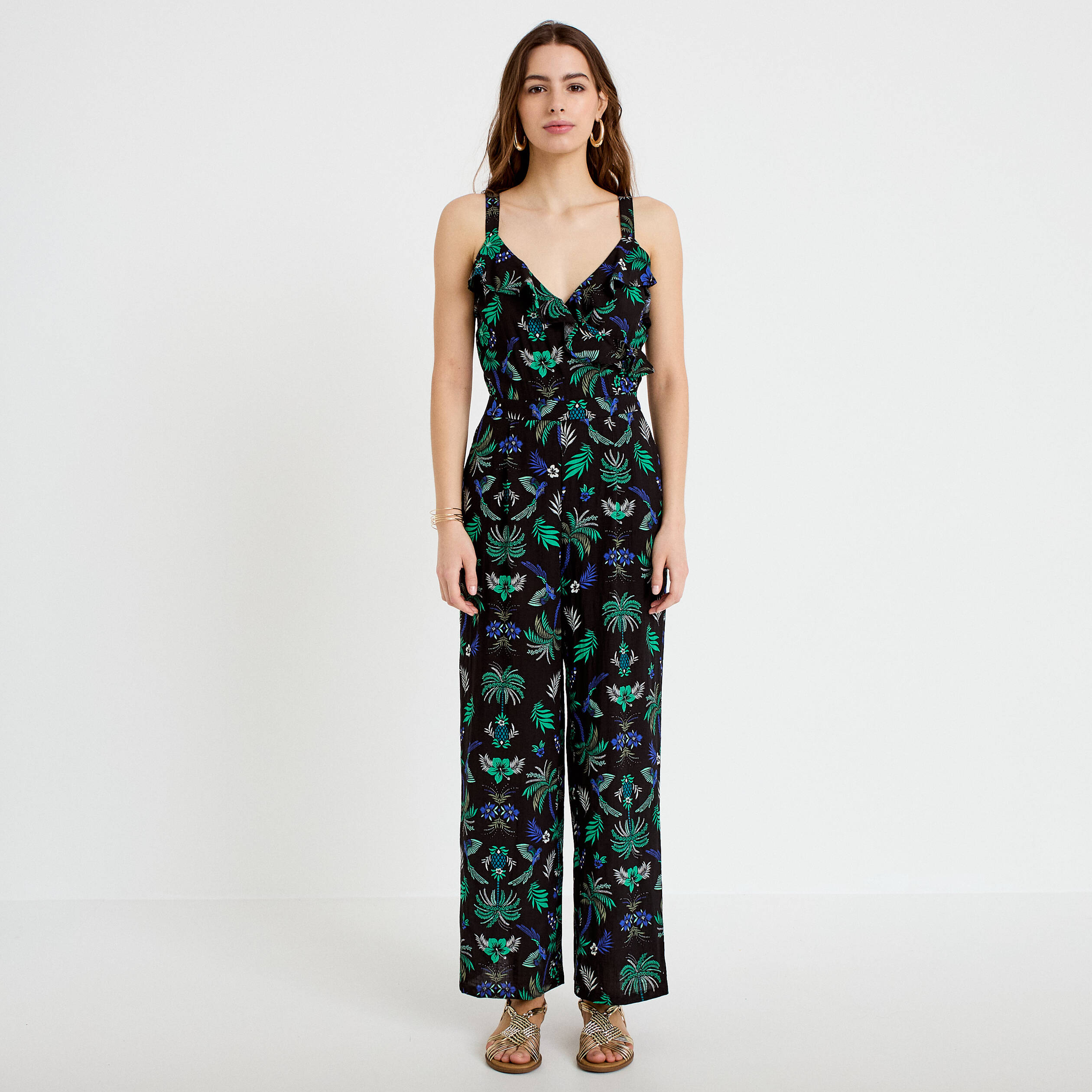 Combinaison pantalon volants noir femme